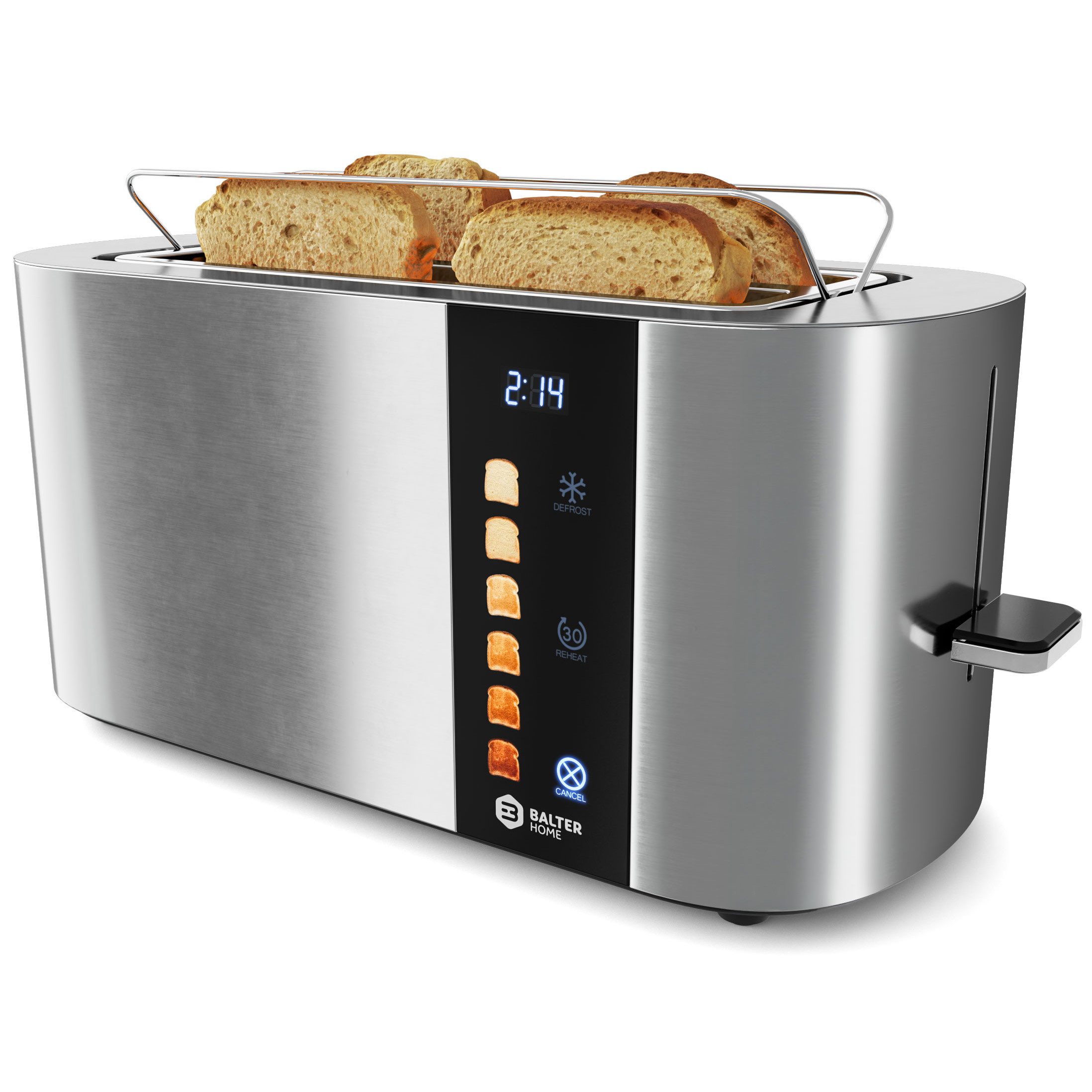 Toaster 4 Scheiben, Langschlitz, Edelstahl, Brötchenaufsatz, TS-34