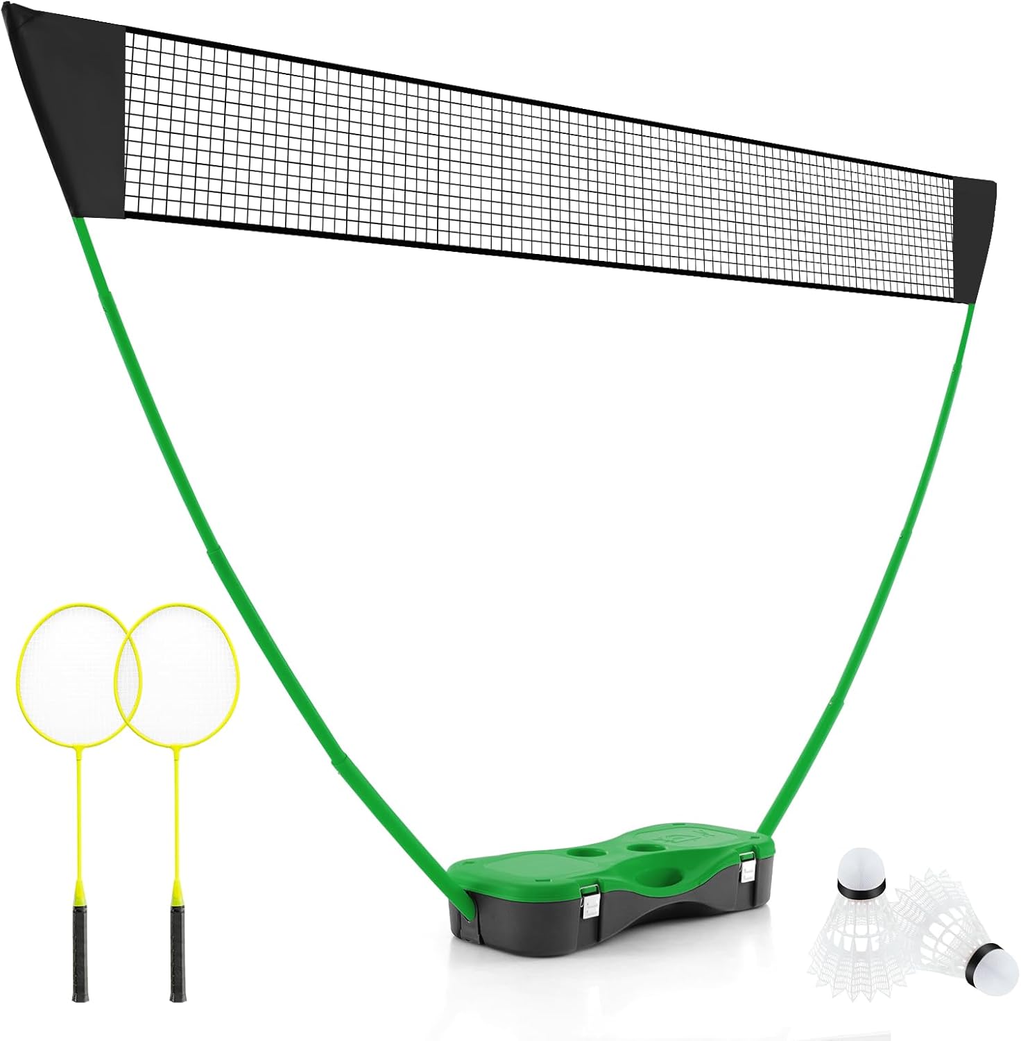 COSTWAY Set di Badminton con Rete, Racchette, 2 Volani e Scatola di Conservazione, Set di Badminton Portatile per 2 Giocatori da Esterno per Bambini, Ragazzi e Adulti
