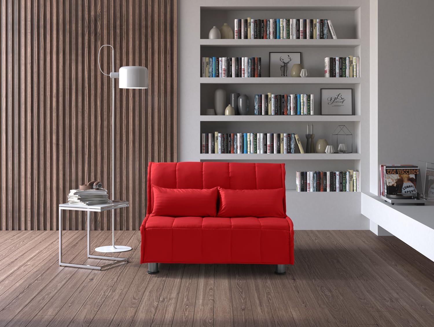 EVERGREENWEB Divano Letto 2 Posti con Materasso Piazza e Mezzo 120x190 Ortopedico, Prontoletto RICHIUDIBILE con Rivestimento SFODERABILE Lavabile, Coppia Cuscini SUPERSOFT Abbinati color Rosso EVENING
