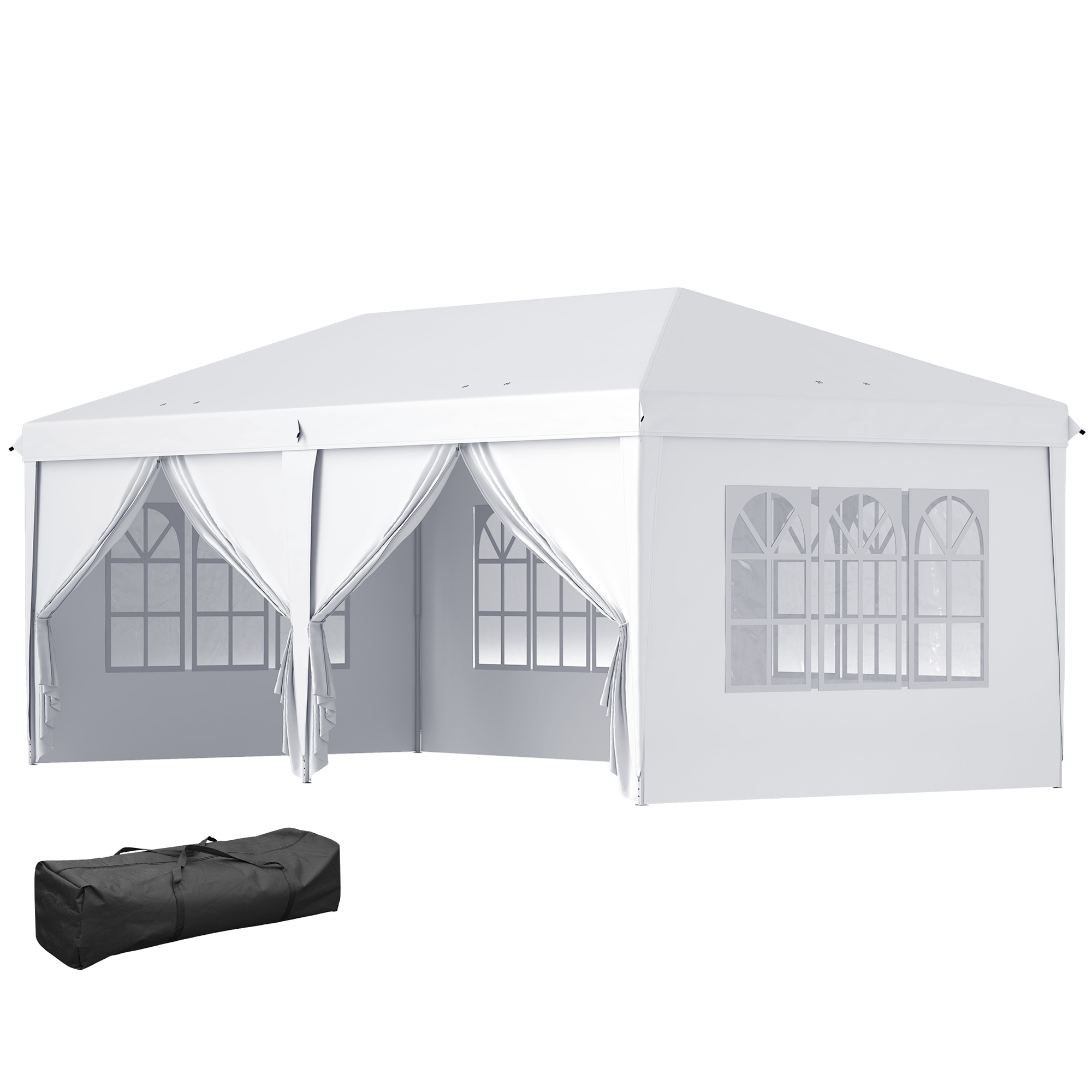 Outsunny Faltpavillon 6 x 3 m, abnehmbare Seitenwände, große Fenster, Reißverschlusstüren, Stahlrahmen, Weiß
