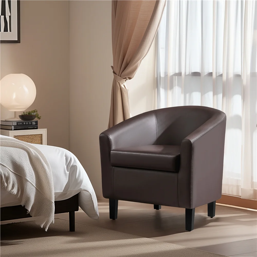 Renwick Faux Leather Barrel Accent Chair for Living Room, Set of 2, Black