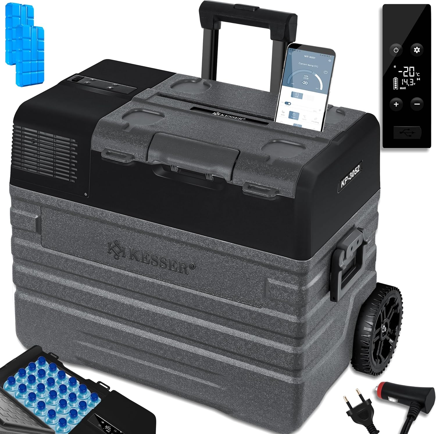 KESSER Kompressor Kühlbox Auto elektrisch 52L, Camping Kühlbox 12/24/230V mit APP-Steuerung, Gefrierbox bis –20 °C, Wohnmobil