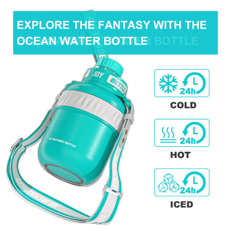 BOTTLE JOY Stainless Steel Water Bottle: Leakproof Lid, Perfect Sip, Double Insulated, Eco Friendly, Dishwasher Safe & Stylish Strap (Ocean, 32/48 oz)