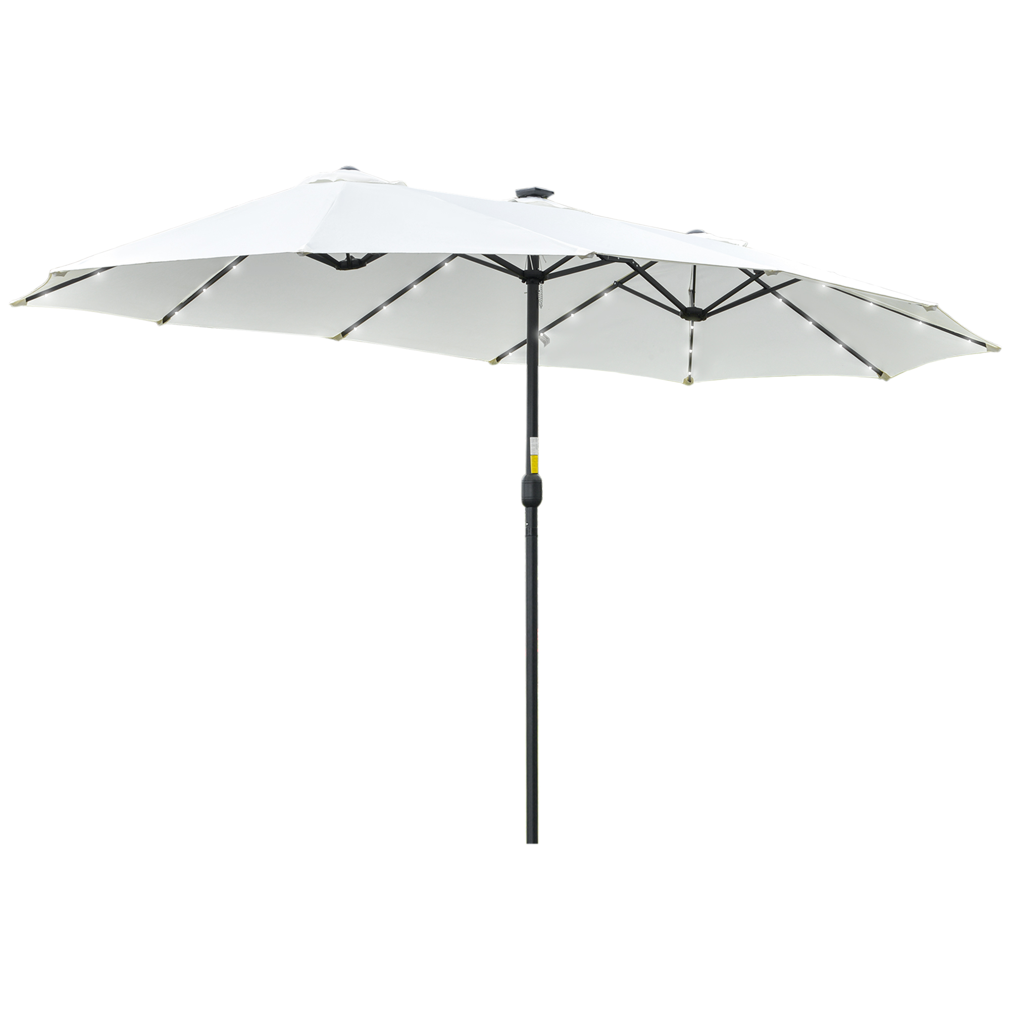 Outsunny Sonnenschirm mit LED Solar 4,5m Doppelsonnenschirm Gartenschirm Marktschirm Terrassenschirm Oval Schwarz+Cremeweiß