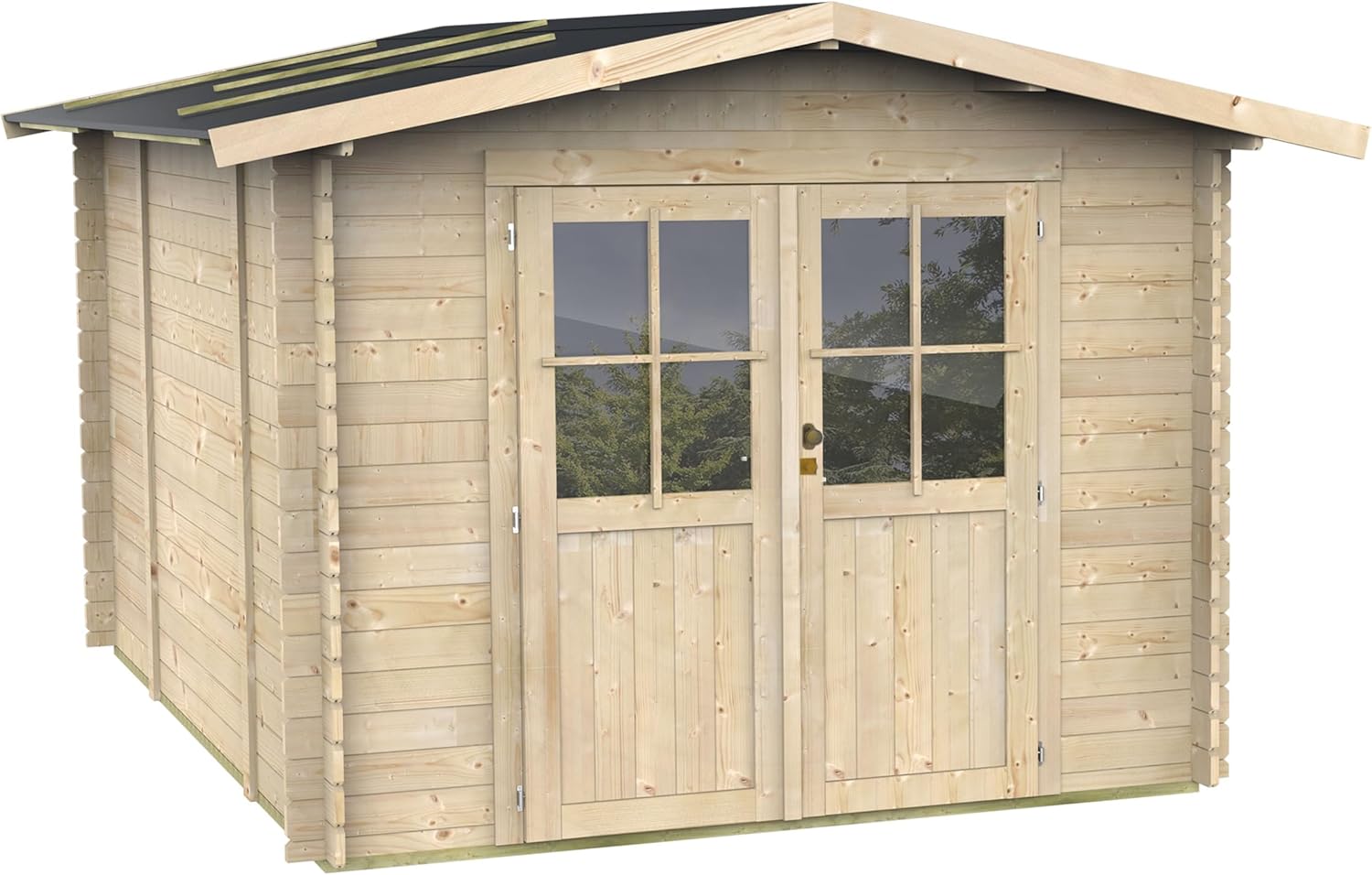 Gartenhaus Bh25 Opera 300x250 aus Fichtenholz 25 mm mit Doppeltür und Fenster, Nut-und-Feder-Dach und Boden, Fundamentbalken, einfacher Aufbau, PEFC-Zertifiziert