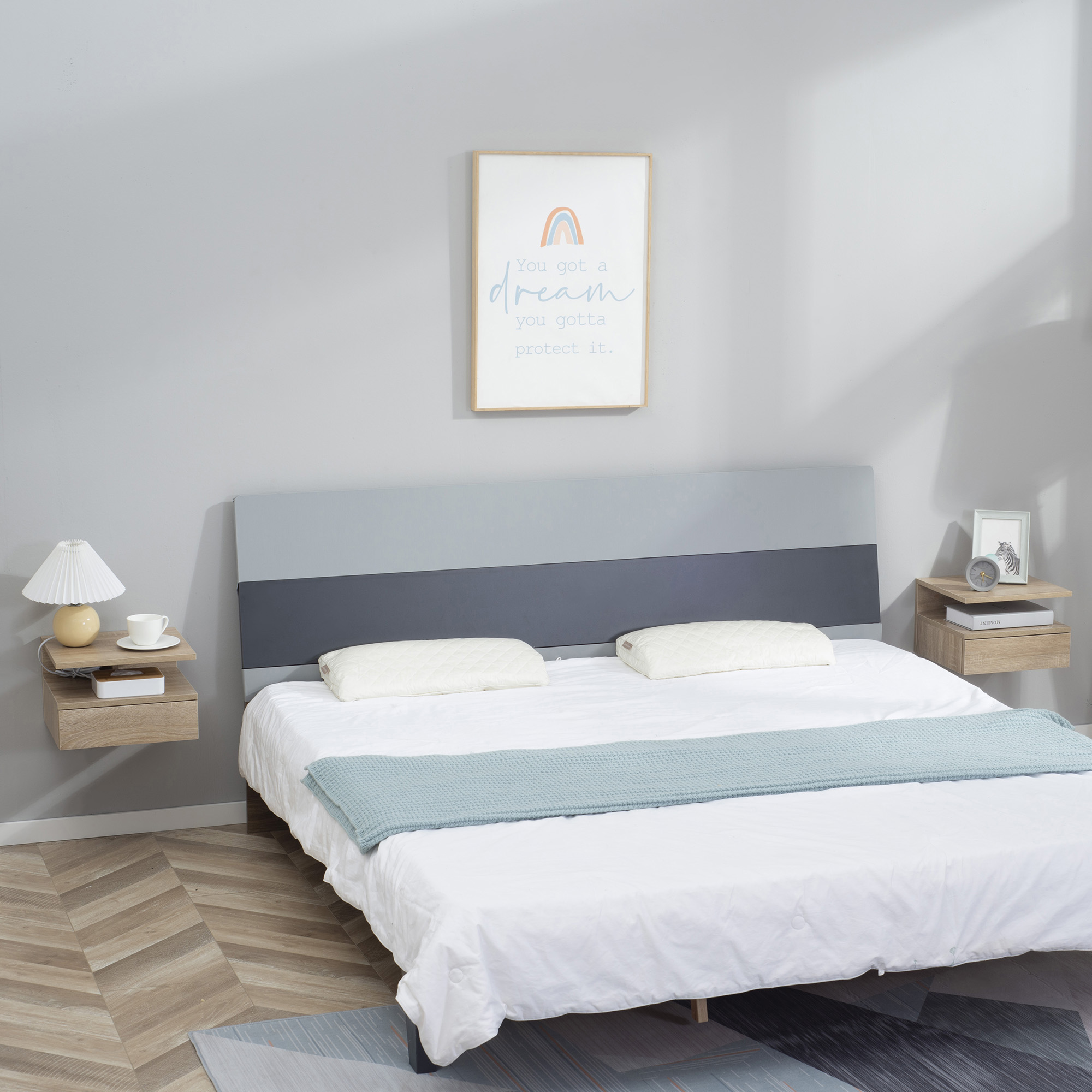 HOMCOM Set aus 2 Wand-Nachttischen - Set aus 2 Nachtschränken - Schublade, Fach, Ablage