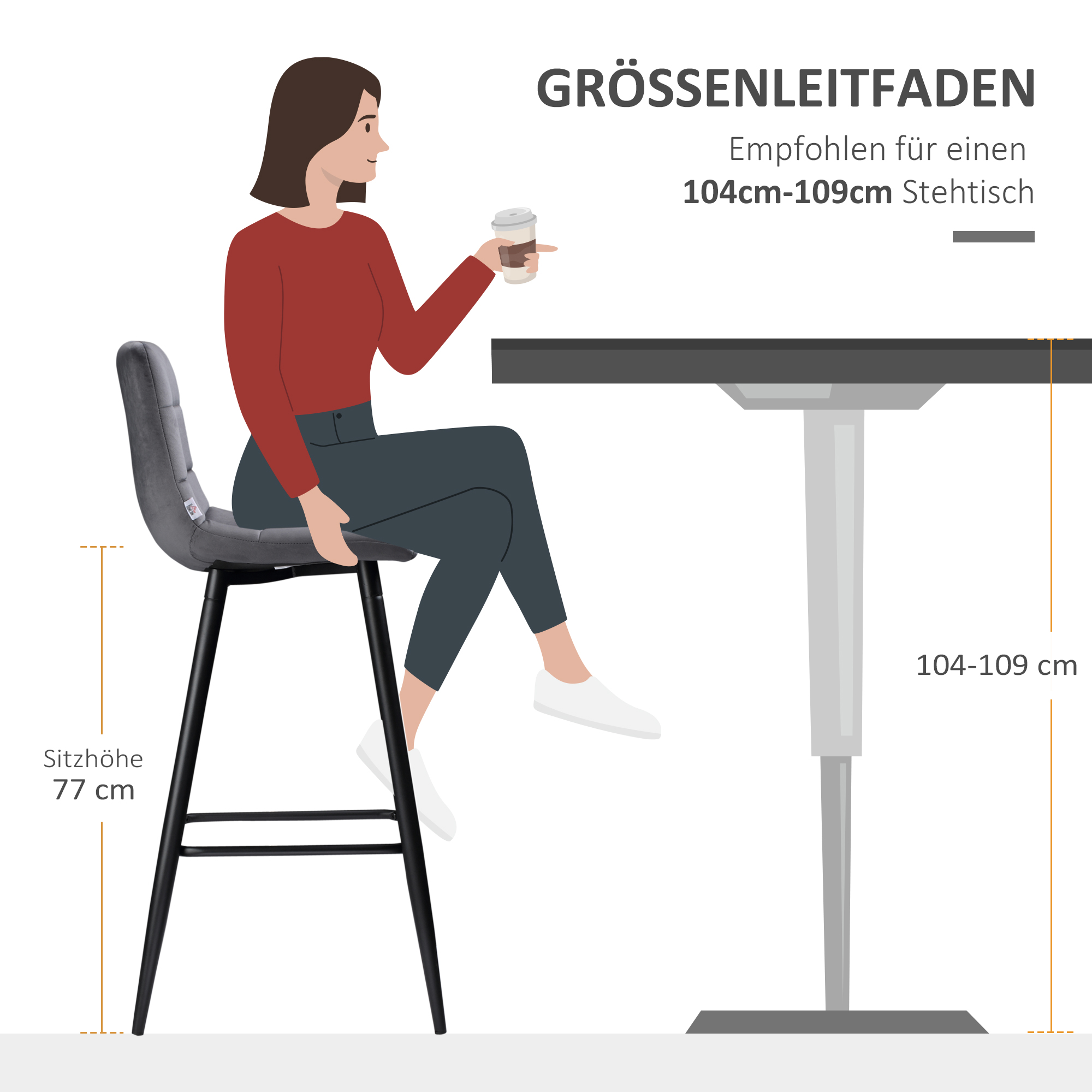 set van 2 barkrukken met voetsteun in retrodesign, grijs, 42 cm x 47 cm x 105 cm