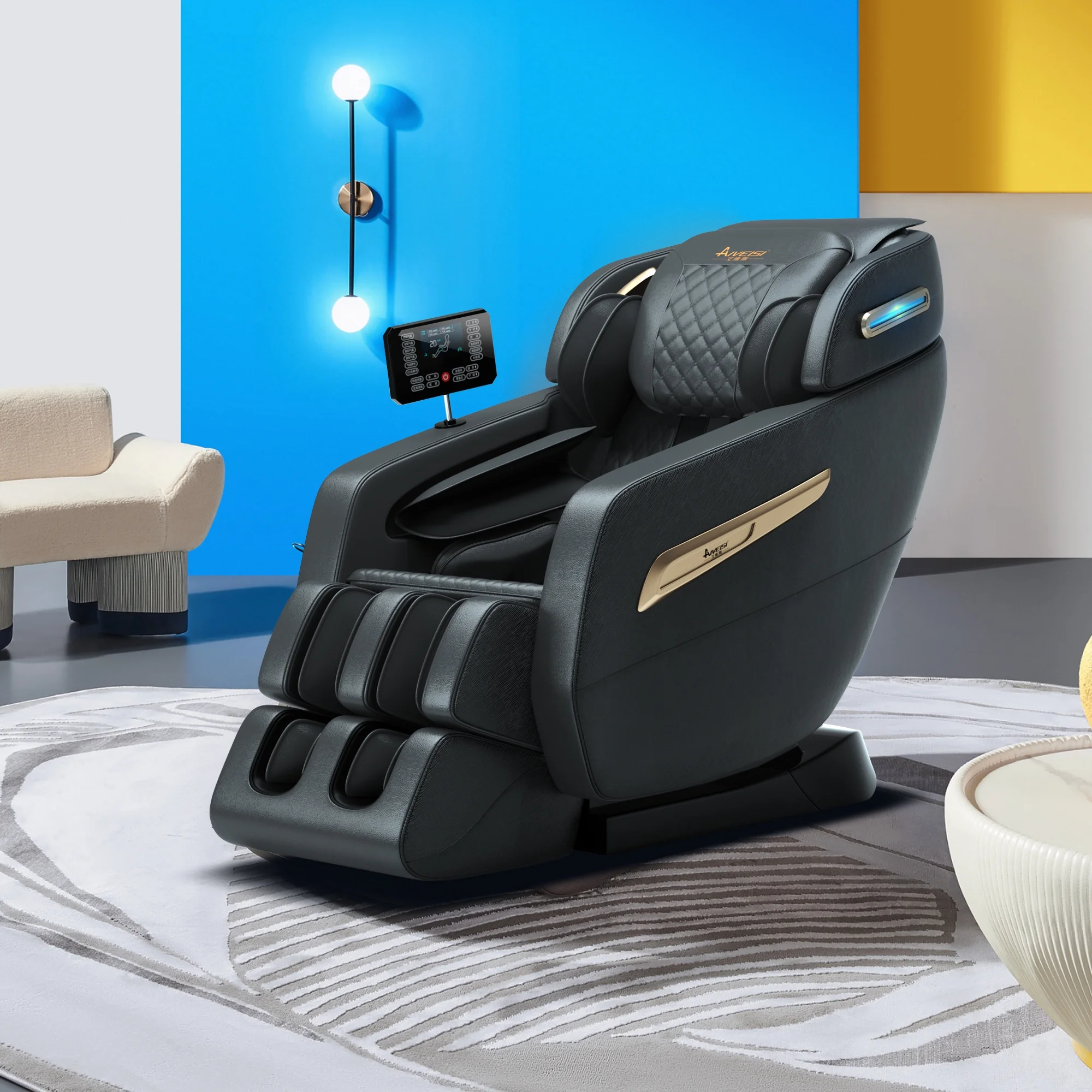 2025 4D Zero Gravity Massage Stoel ?C Shiatsu Volledig Lichaamsmassage met Spraakbesturing, SL Track en Yoga Stretch, Hoogwaardige Zwarte Leren Afwerking