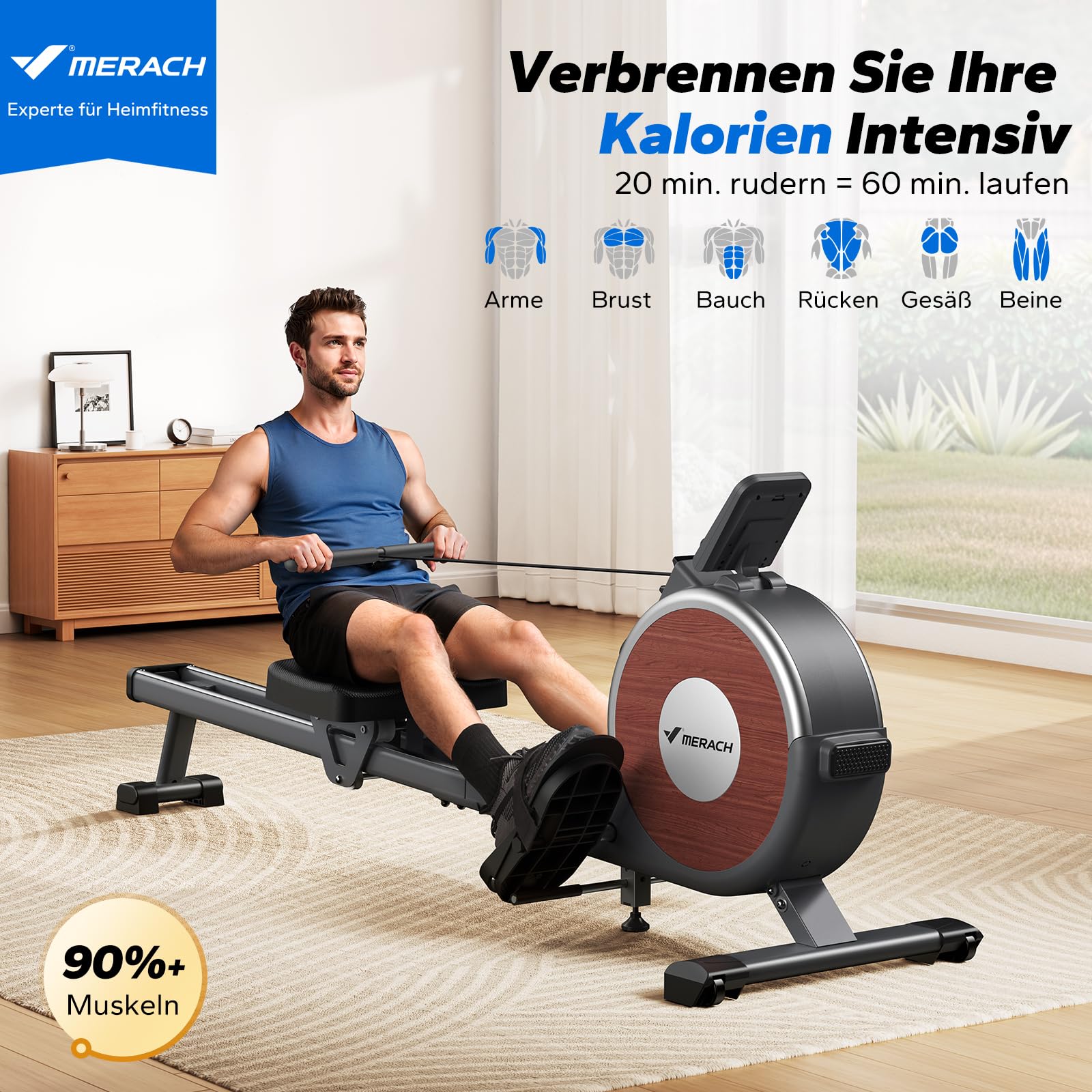 MERACH Rudergerät für Zuhause, 16 Widerstandsstufen, leises magnetisches Rudergerät für das Heimtraining