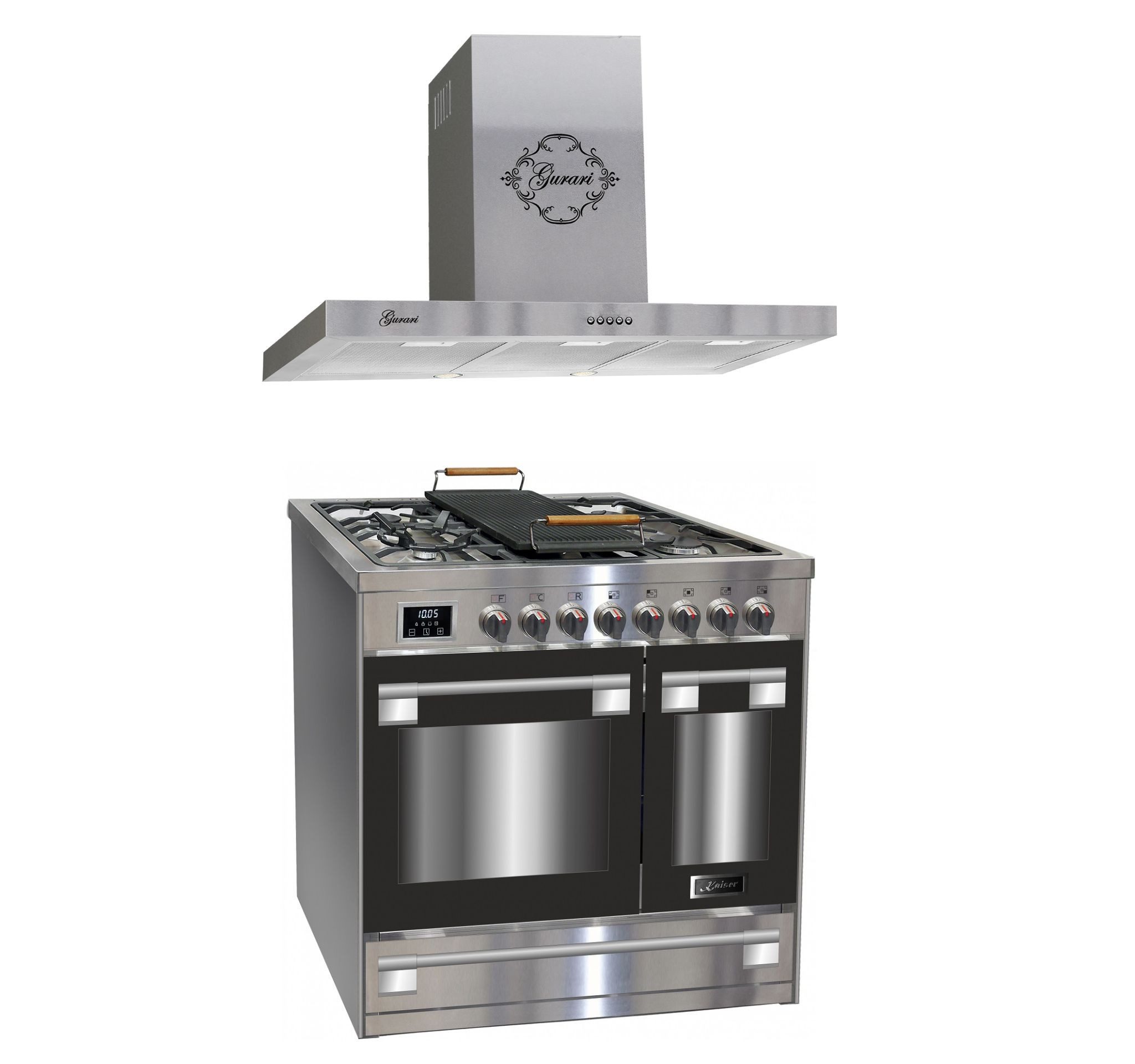Gas-Standherd Gas Elektro Standherd 90 cm Edelstahl, Inox, Range Coocker+Edelstahl Dunstabzugshaube 90 cm HGE 93201 R+GCH F 461 IS 9