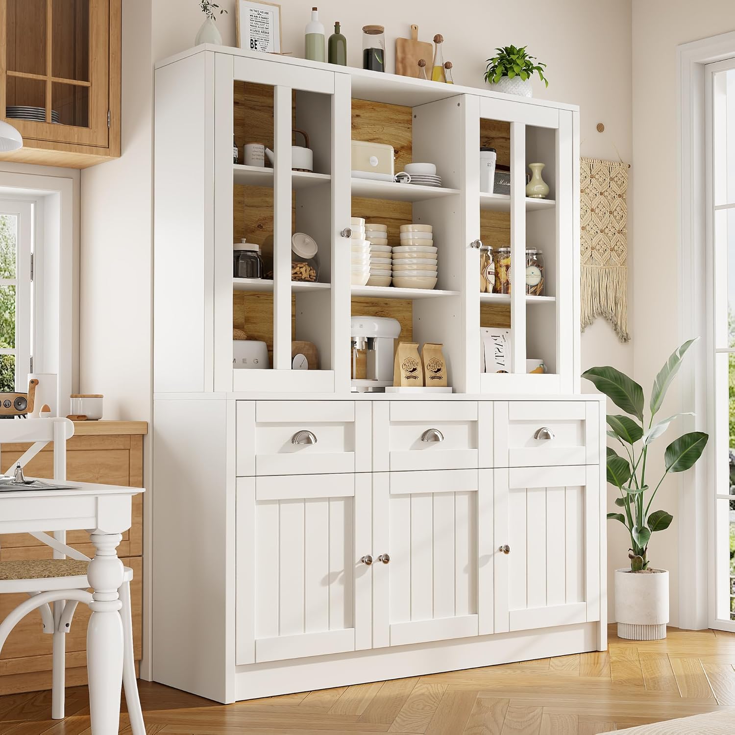 Armadio alto per soggiorno (140 x 38,5 x 175 cm), armadietto da cucina, sala da pranzo con cassetti, moderno e minimalista, per cucina, sala da pranzo, bianco (bianco)