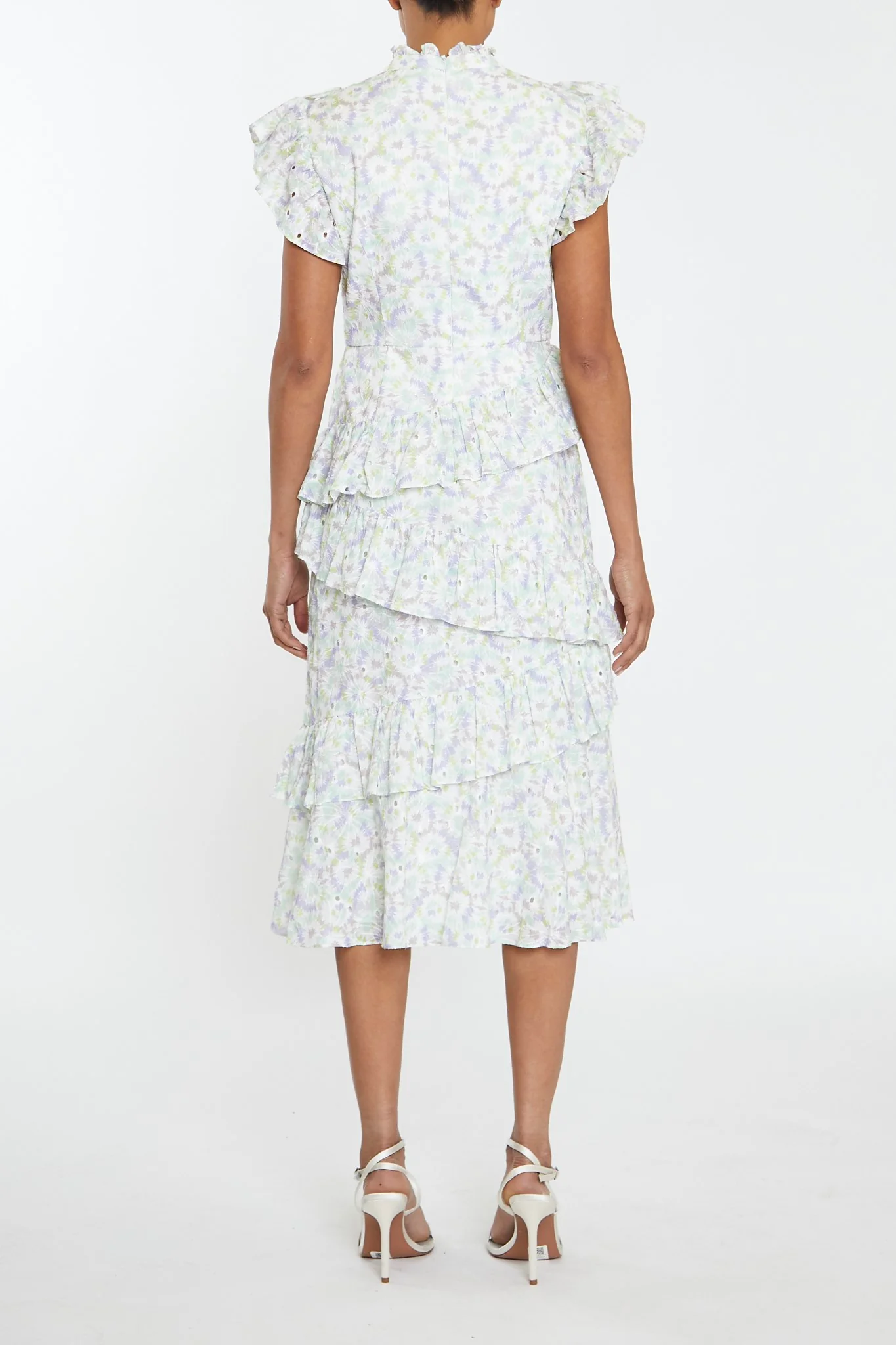 Liliana Orchidime Broderie High-Neck Ruffle Midi-Dress