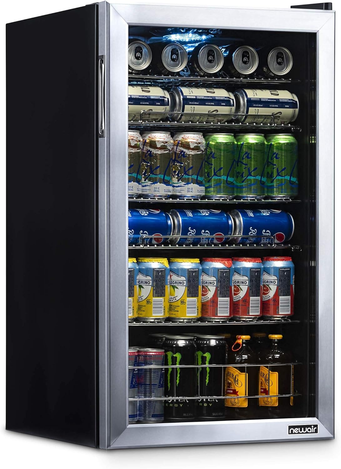 Getränkekühlschrank | Freistehender Kühlschrank für 126 Dosen mit Glastür mit Scharnier rechts | Mini-Getränkekühlschrank, perfekt für Bier, Wein, Limonade und kühlere Getränke