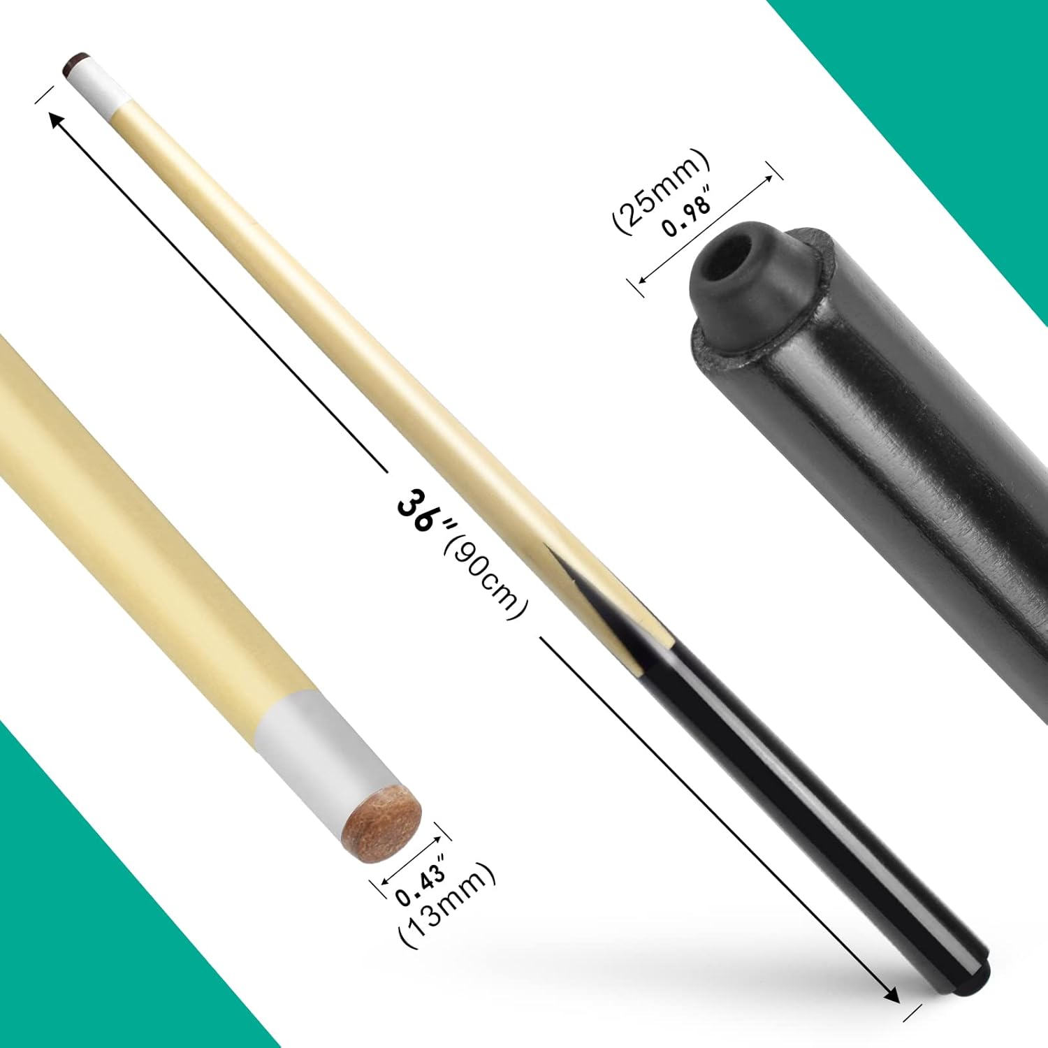 VANLAN Stecca da Biliardo in Legno massello, Piccole, per Bambini, con Punte da incollare da 13 mm, Set da 2