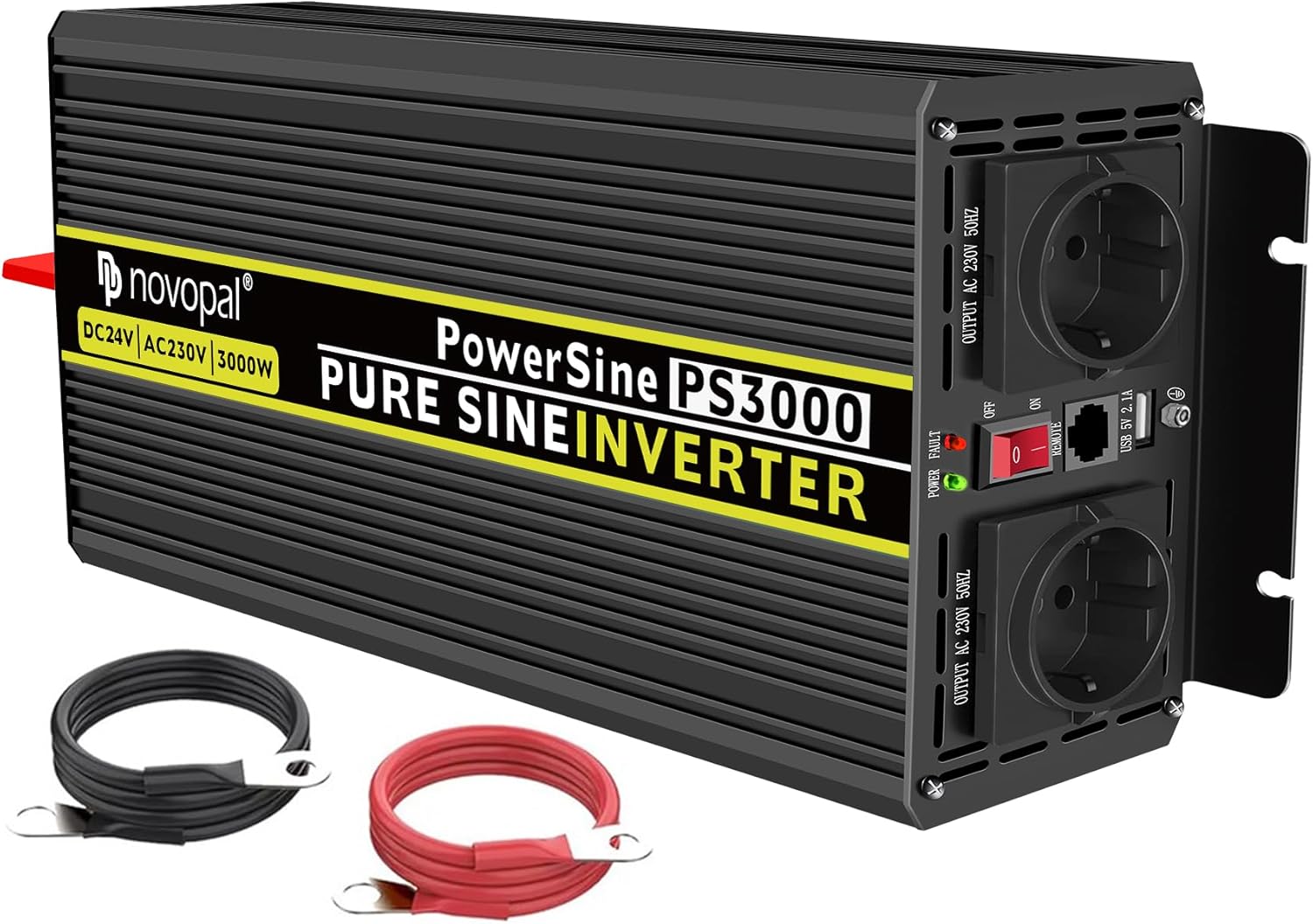 Novopal 3000W 6000W Inverter 12V 220V Onda Pura con 2 EU Presa,1 USB and 5 Metri di Telecomando,Adatto per Case, Camper, Camion, Sistemi Solari Off-Grid