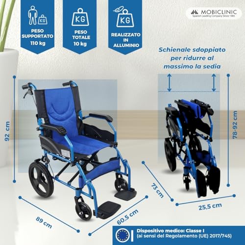 Mobiclinic, Sedia a rotelle da transito, Pirámide, Carrozzina pieghevole, Alluminio, Freno sulle maniglie, Per anziani, Poggiapiedi, Braccioli, Marchio ce, Leggera, Seduta 46 cm, Blu : Amazon.it: Salute e cura della persona