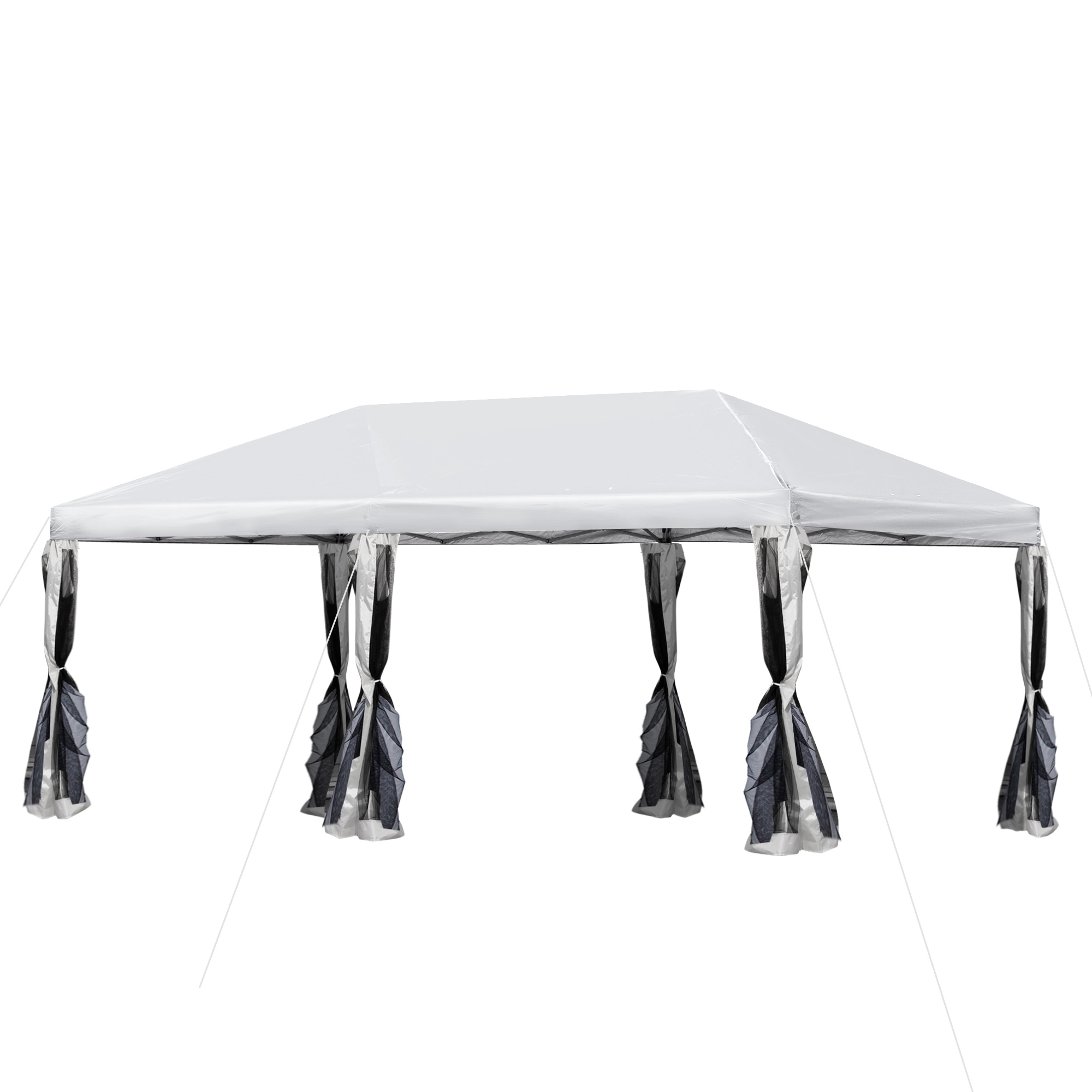 Outsunny Faltpavillon Gartenpavillon Pop-Up-Pavillion Stahl+Oxford+Mesh mit Tasche im Freien Cremeweiß 5,9 x 2,95 x 2,5 m