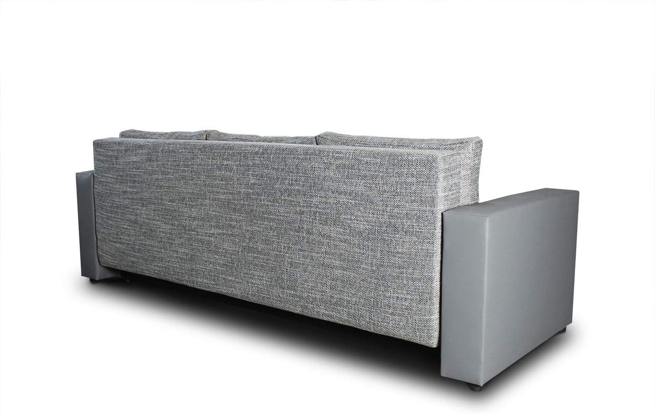 Schlafsofa Bird - Sofa mit Schlaffunktion und Bettkasten, Klappsofa, Schlafcouch mit Chromfüße, Couch, Couchgarnitur, Sofagarnitur (Schwarz + Grau (Dolaro 08 + Berlin 01))