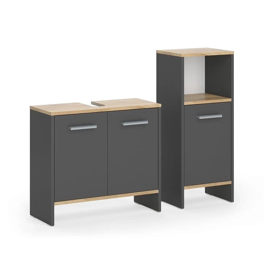 Vicco Badmöbel-Set Karli mit Waschbeckenunterschrank, modernes Badezimmermöbel-Set
