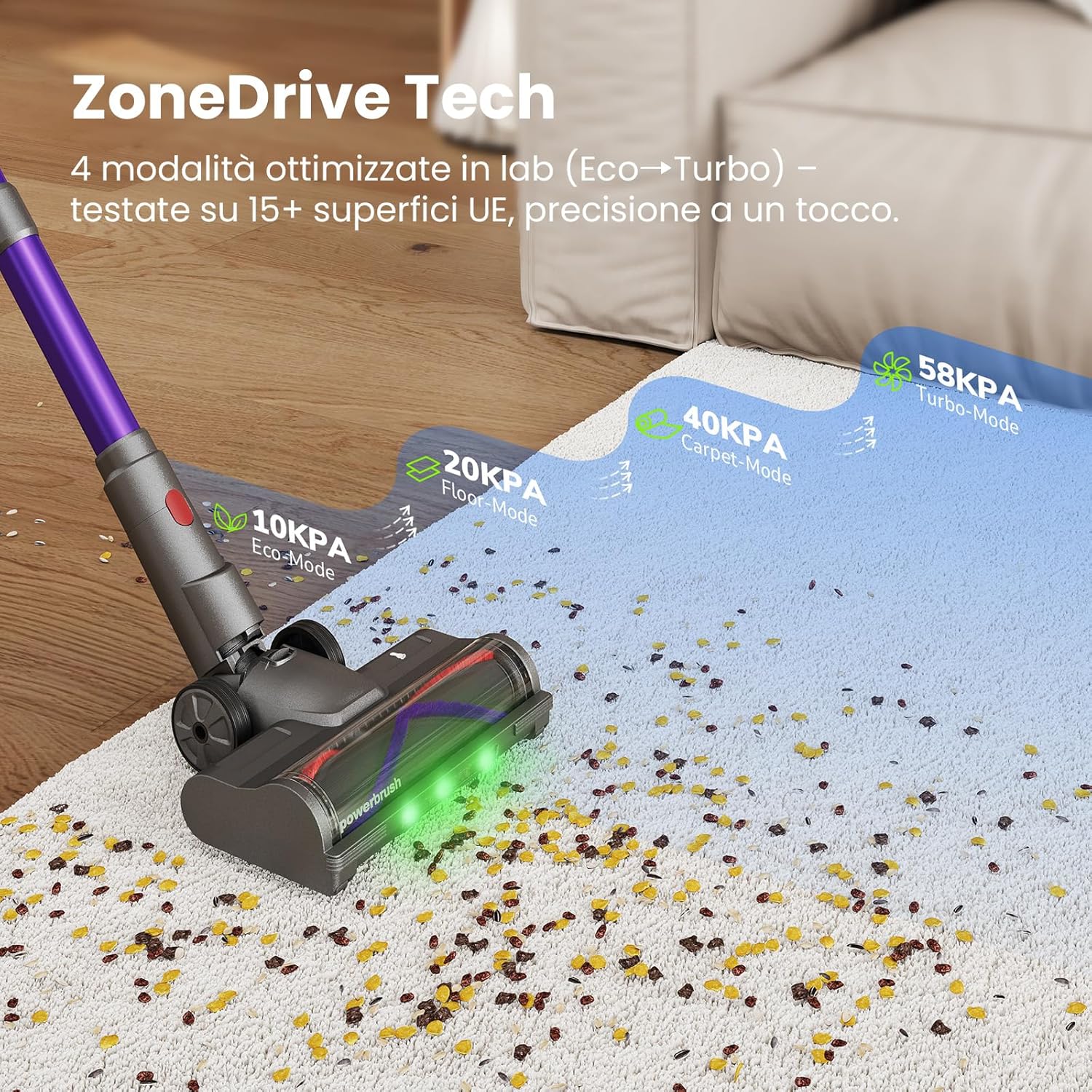 FURGO Flex V16 Aspirapolvere Senza Fili, 600W/58000Pa/80Min, Scopa Elettrica Senza Fili con Tubo Pieghevole, Tubo Estensibile da 1m, Srotolatore di Peli di Animali, Per Pavimenti/Tappeti