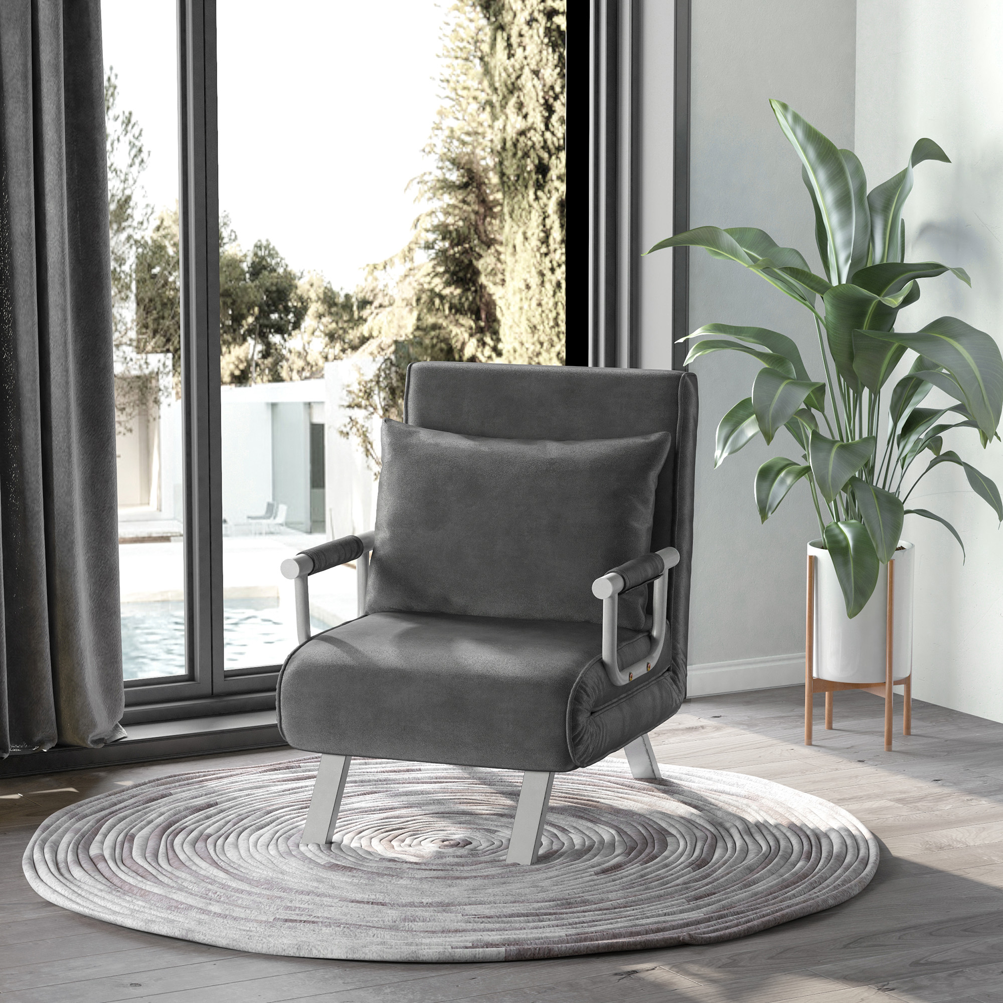 HOMCOM Relaxsessel Liegesessel Sessel, Liegefunktion, Gästebett, 65 cm x 69 cm x 80 cm, Grau