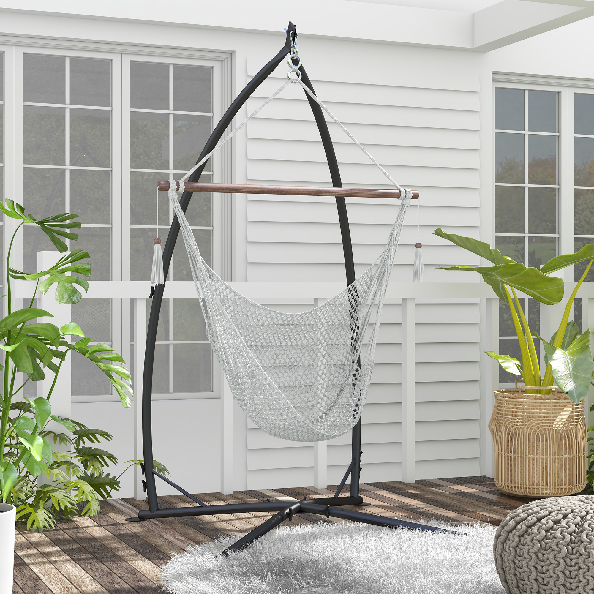 Outsunny Ständer für Hängesessel - Hängestuhl Ständer, Höhe 215 cm - Maximale empfohlene Belastung 150 kg, schwarzes Metall