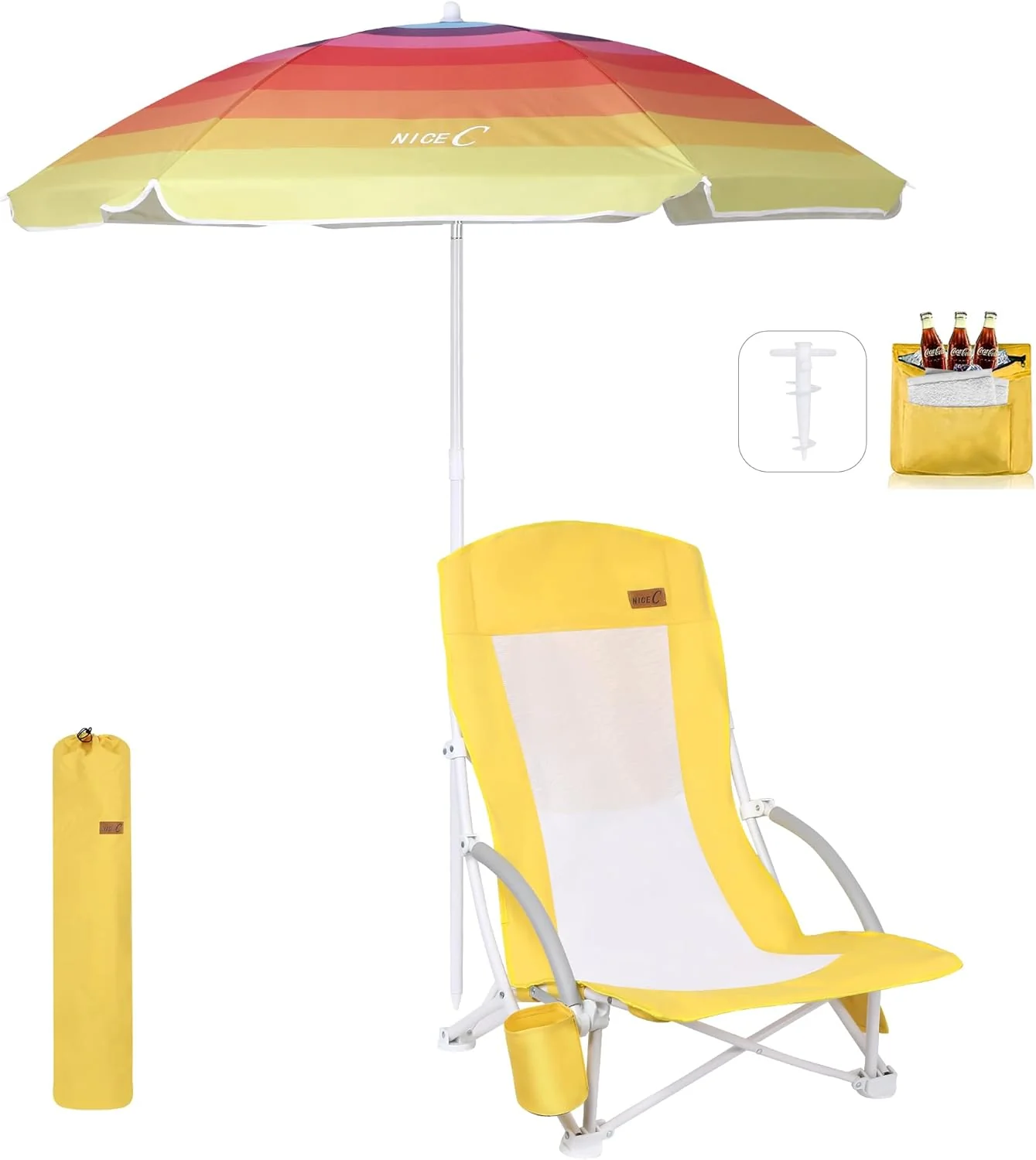 Beach Chairs for Adults with Umbrella and Cooler