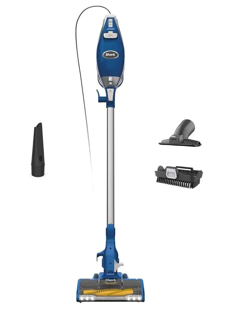 Shark HV343AMZ Rocket Corded Stick Vacuum with Self Cleaning Brushroll, Lightweight & Maneuverable, Perfect for Pet Hair Pickup, Converts to a Hand Vacuum, Crevice Upholstery Tools, Blue/Silver
