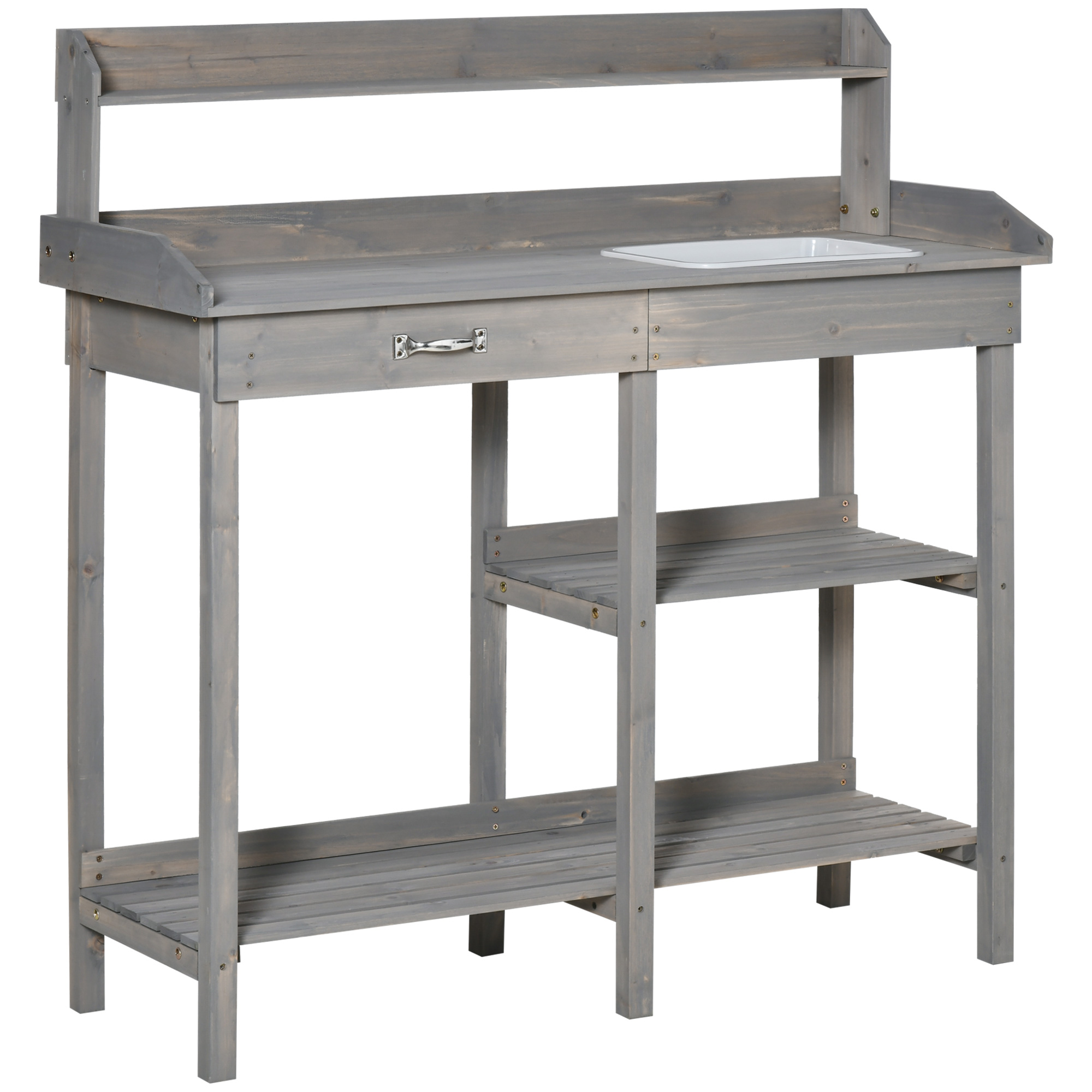 Outsunny Pflanztisch Gärtnertisch Blumentisch mit Wanne Garten Tannenholz Grau 117 x 45 x 121 cm