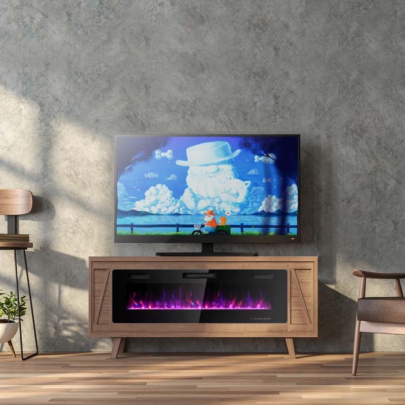 60Quot Ultra Thin Electric Fireplace Insert 1500W Recessed Amp Wall Mounted Fireplace Heater With 12 Flame Colors