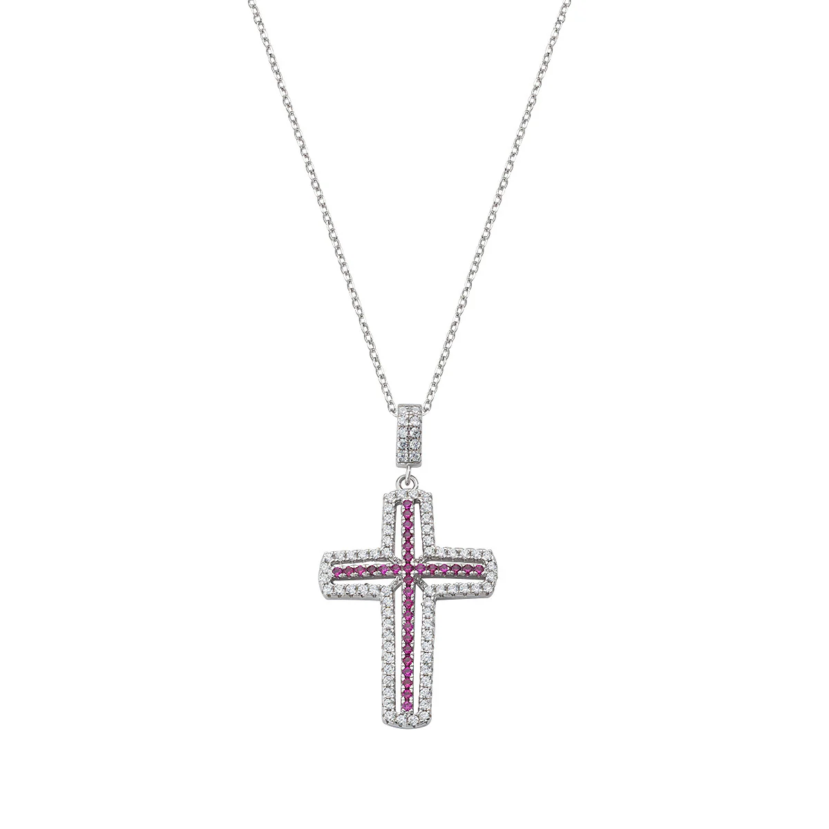 Amen collana croce con zirconi bianchi e rossi - CLCRVBRZ