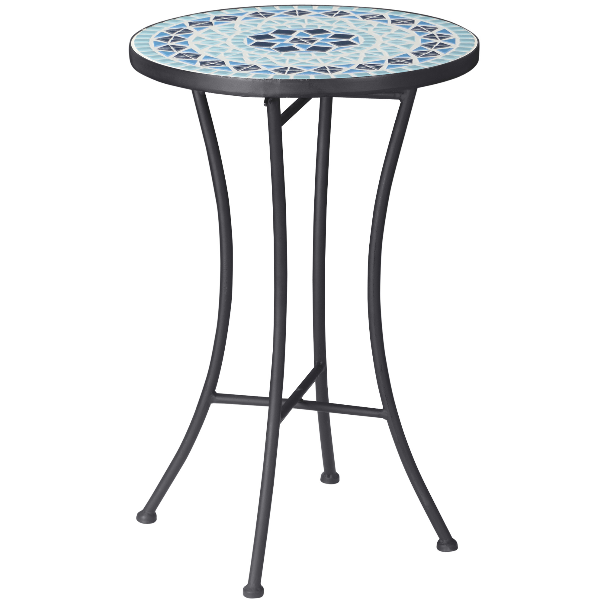 Outsunny Gartentisch Rund aus Metall mit Keramikplatte, Mosaik-Design, Ф35,5x53,5 cm, Blau