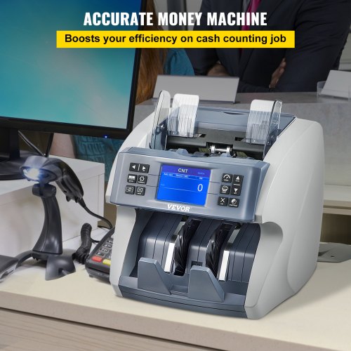 VEVOR SH-07C Wertzähler Geldzähler für gemischte Banknoten, Banknotenzähler Geldzählmaschine 800 Stück/min, Scheinzählmaschine Geldscheinzähler 8 Arbeitsmodi UV MG MT IR Unternehmen Banken