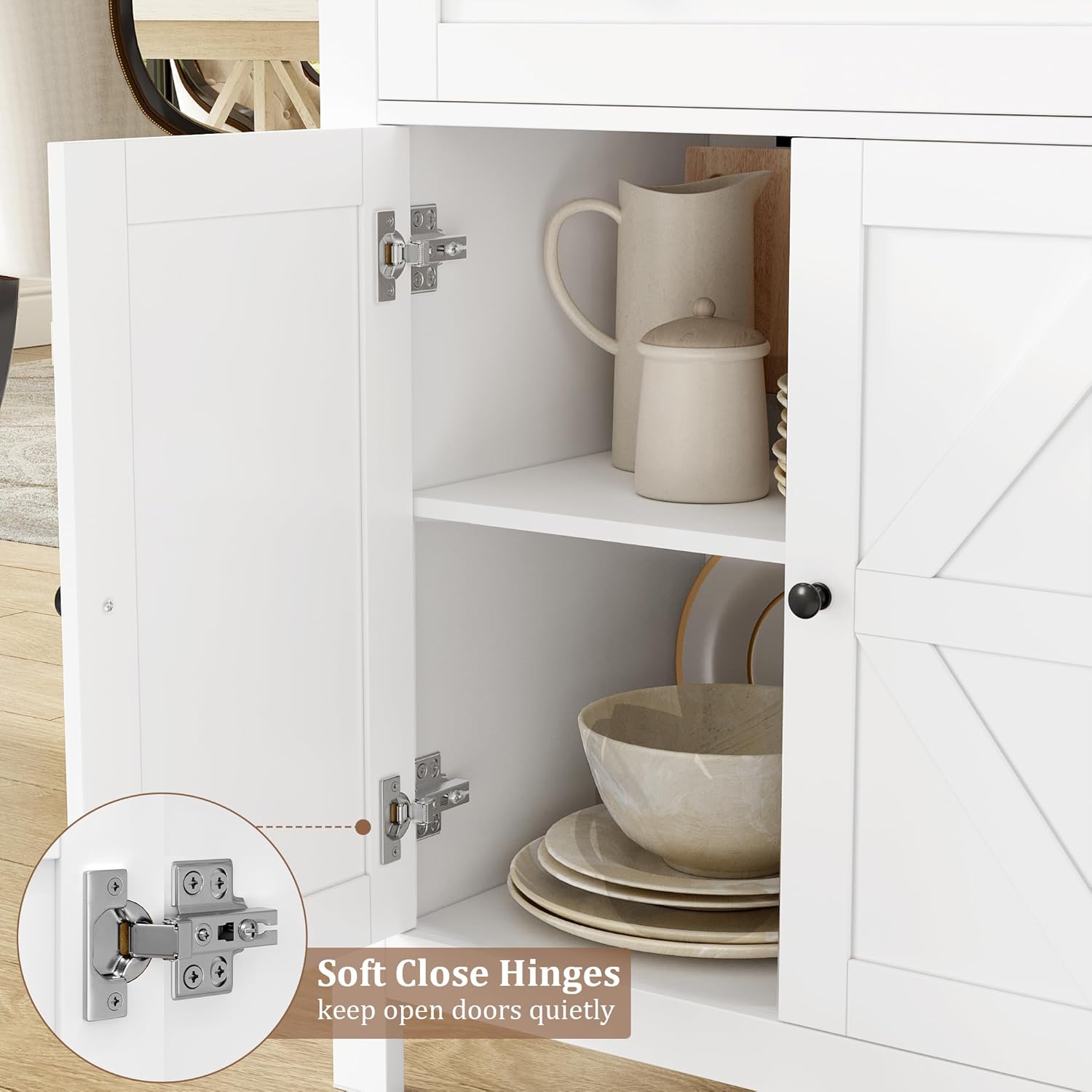 HOCSOK 140 cm Credenza Cucina, Madia Soggiorno Moderna con Ripiani Regolabili, Buffet Mobile con 2 Cassetti 4 Ante, per Soggiorno, Cucina, Ingresso, Multiuso, Bianco