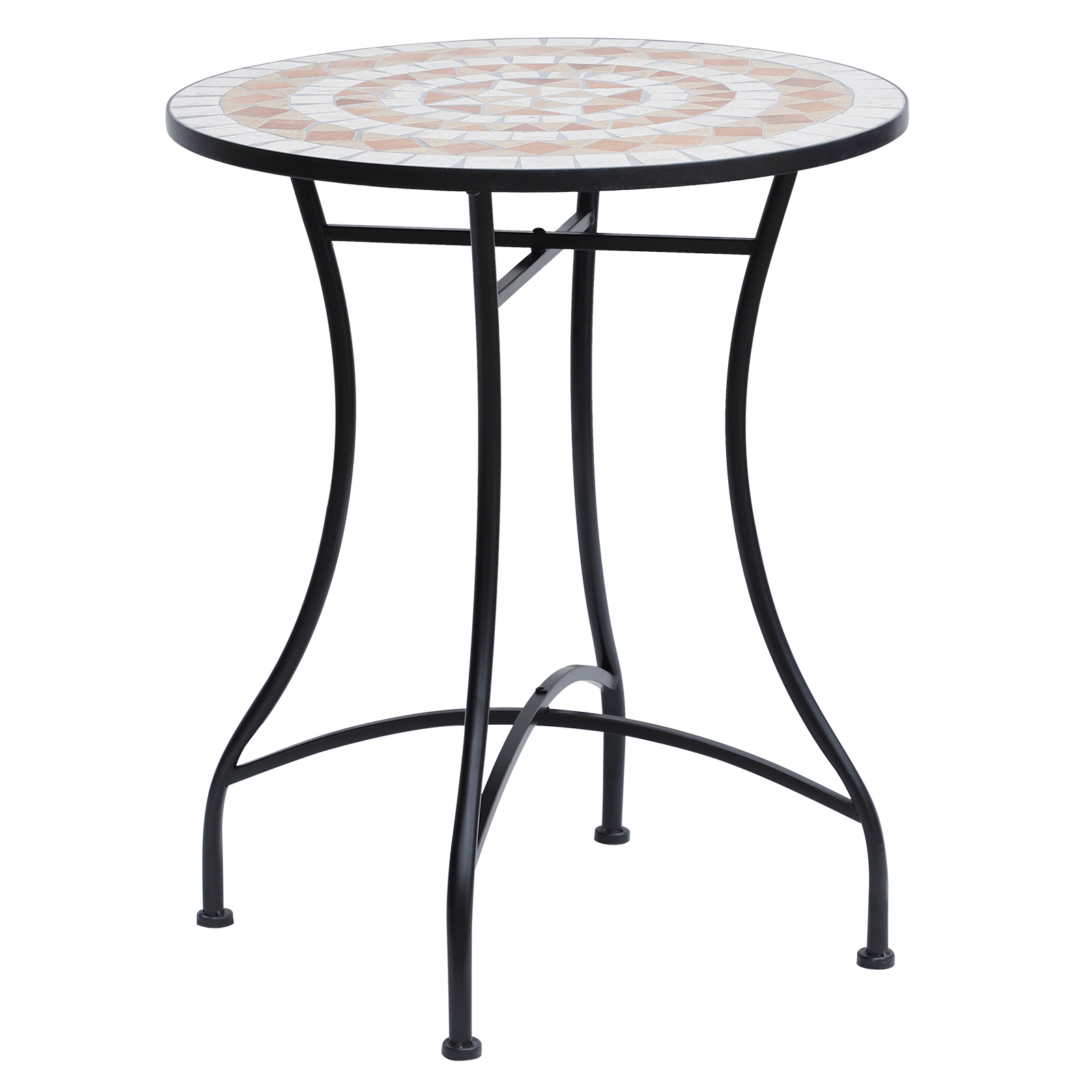 Outsunny Gartentisch Mosaiktisch Balkontisch Beistelltisch Seviertisch rund Stahl + Keramik Orange + Weiß Ø60 x H71 cm