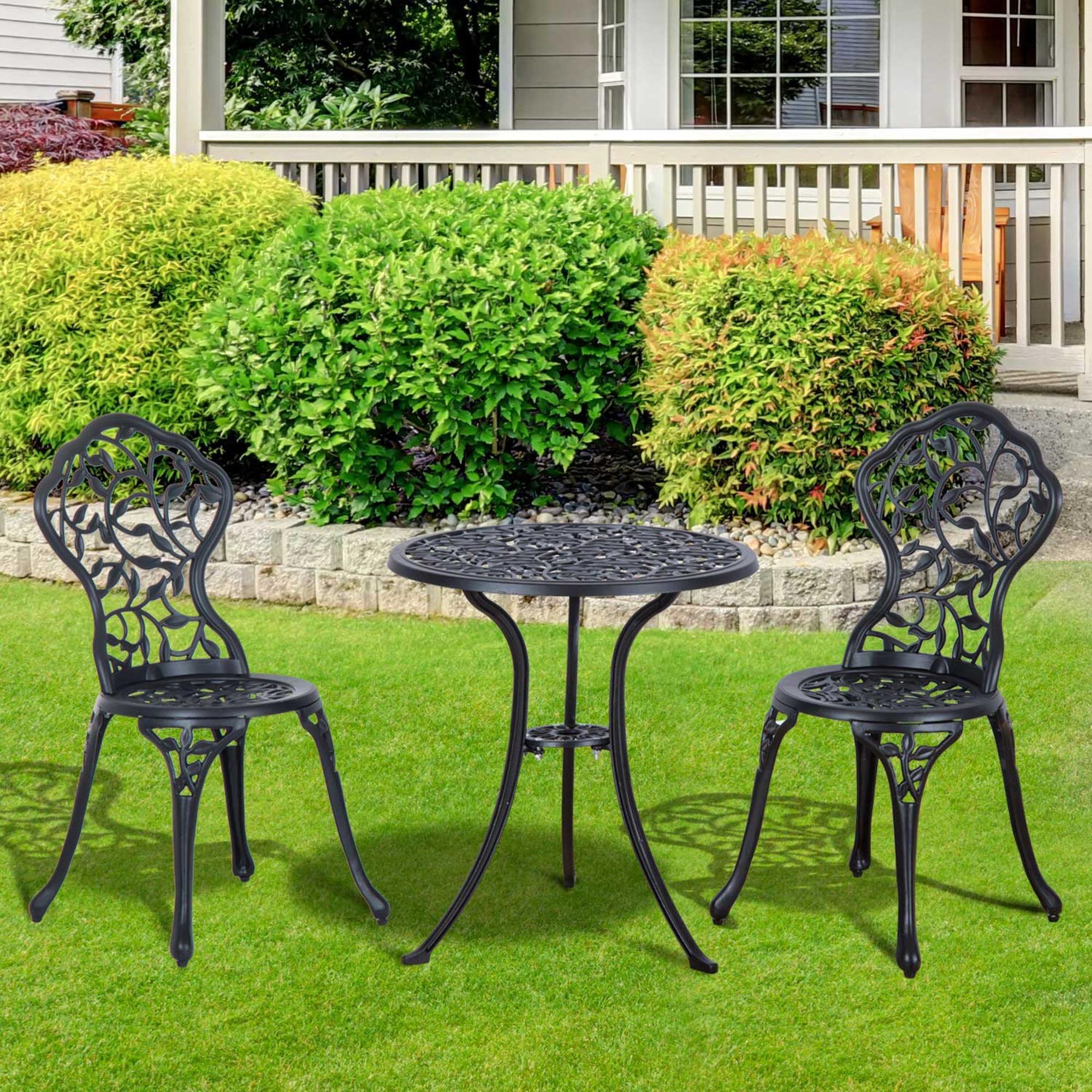 Outsunny Bistroset für 2 Personen Balkonmöbel Set Bistrotisch mit 2 Stühlen Schwarz