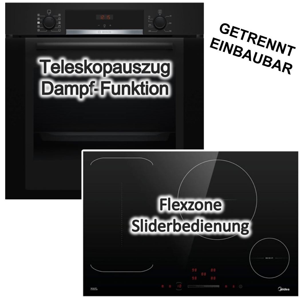 Backofen-Set Backofen DAMPFGARER + Induktionskochfeld Booster autark 80 cm