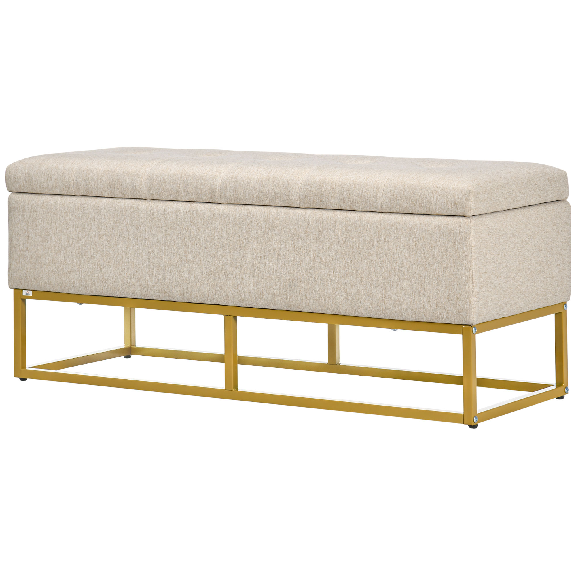 HOMCOM Sitzbank mit Stauraum und gepolsterter Sitzfläche, 2-in-1, Beige und Gold, 110 x 44 x 48 cm