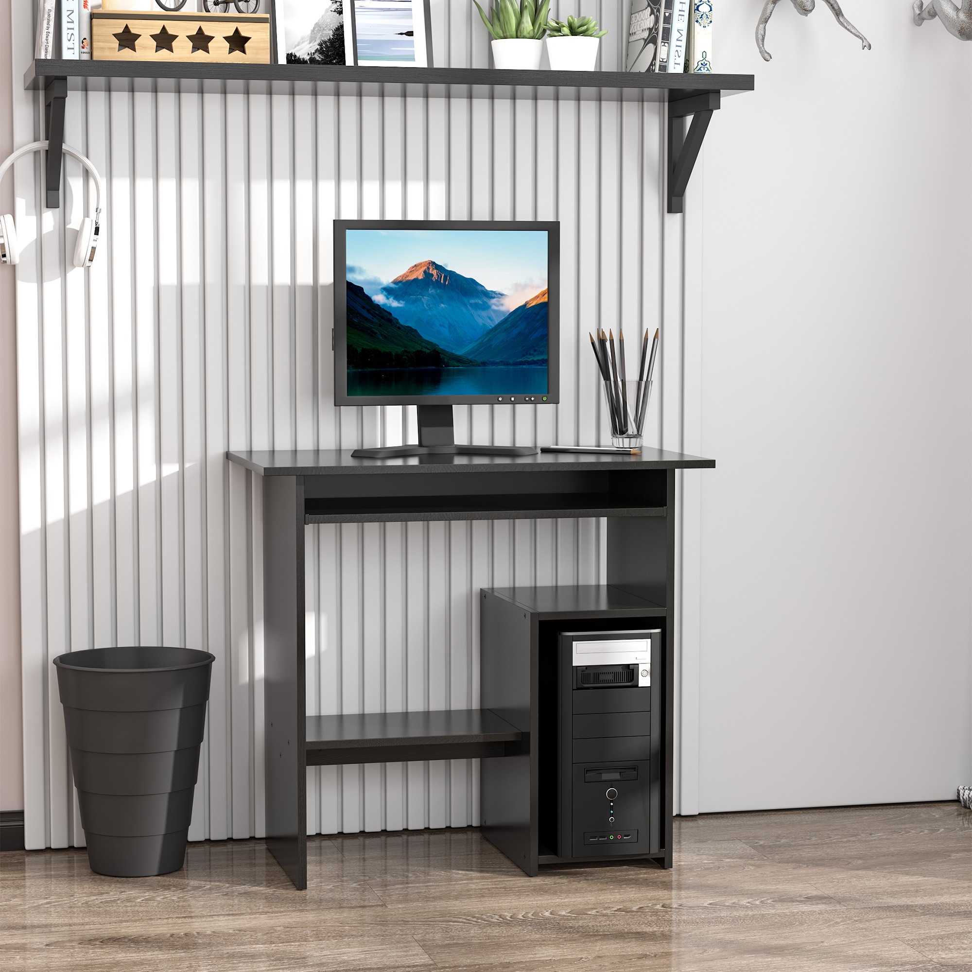 HOMCOM Computertisch, Schreibtisch, Bürotisch, Gamingtisch, Kinderschreibtisch PC-Tisch, Schwarz, 80 x 45 x 75 cm