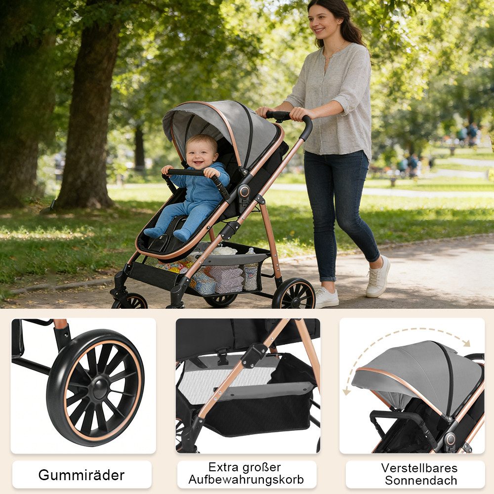 Kombi-Kinderwagen Kinderwagen Buggy 3 in 1, Folding, Reclining Position