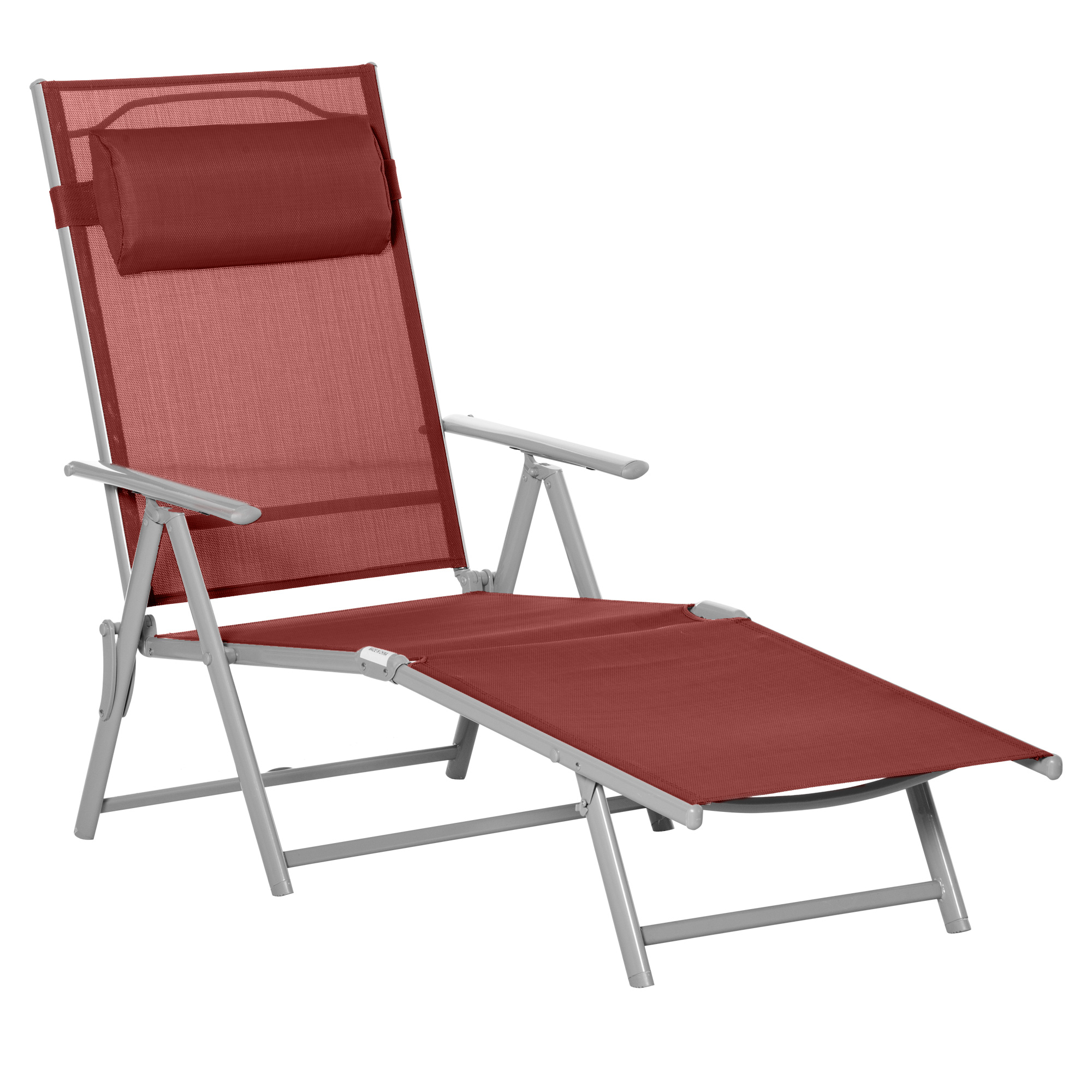Outsunny Sonnenliege, 5-stufig neigbare Rückenlehne, mit Kissen, klappbar, rostfreies Metallgestell, 137 x 63,5 x 100,5 cm, Rot