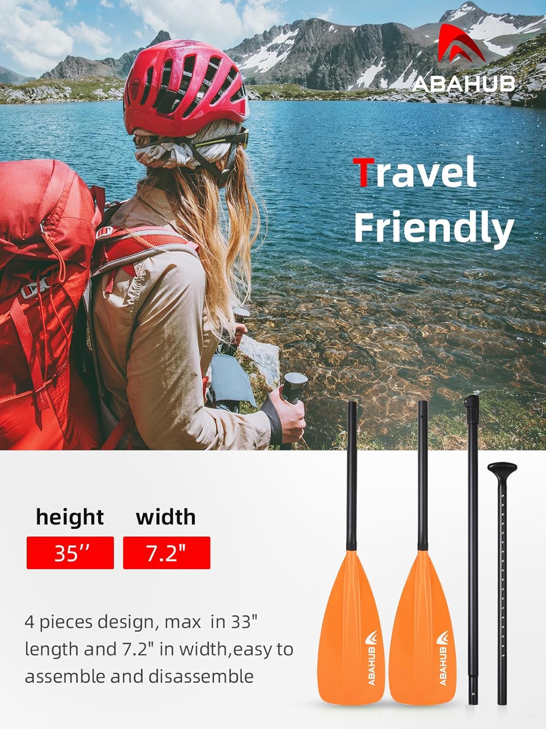 Abahub Pagaia SUP Alluminio Remi SUP Paddle Stand Up Paddle Telescopico 173-213 cm per Tavola da Surf Canoa SUP, Lama in Nylon di Plastica in Nero/Blu/Verde/Rosso/Arancione/Giallo