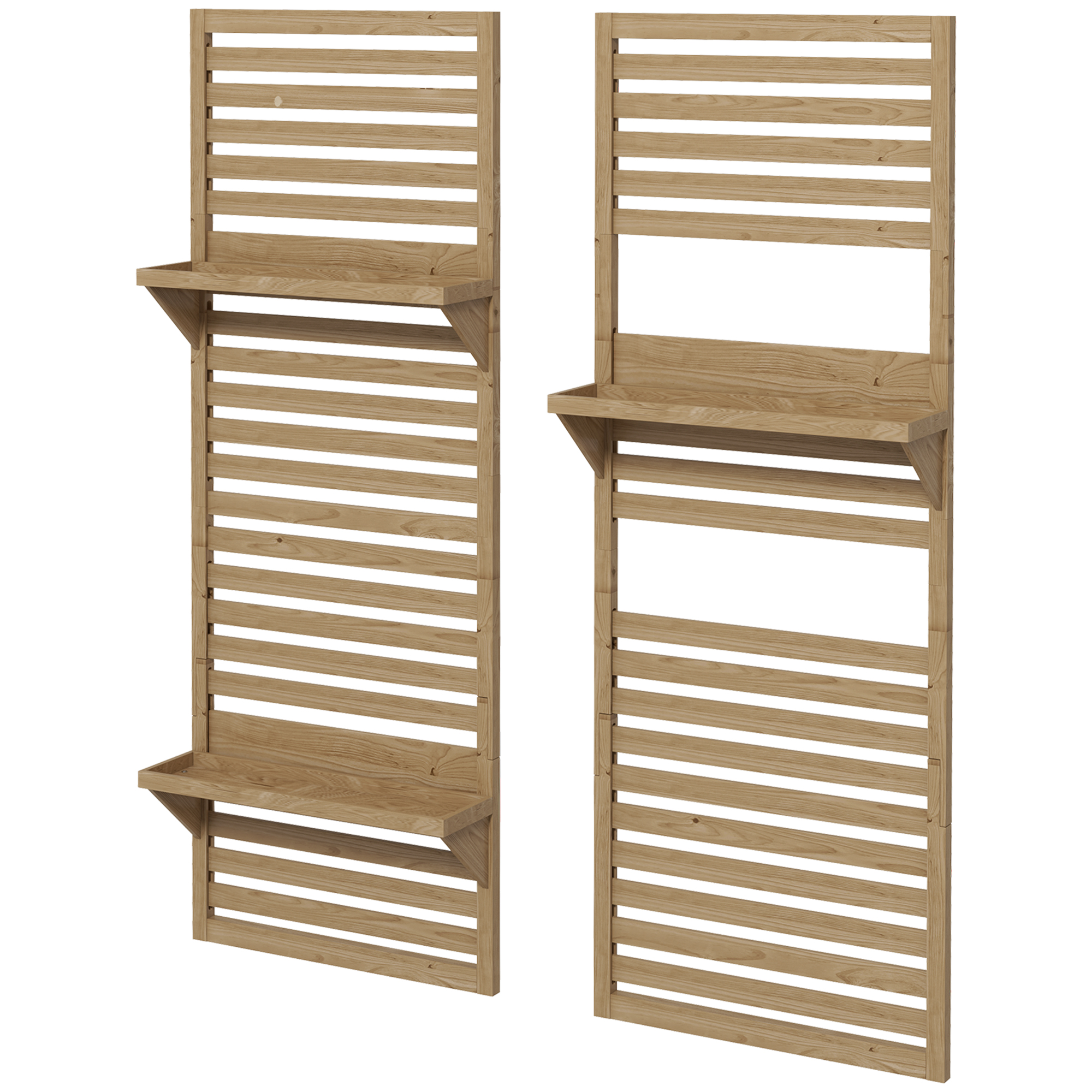 Outsunny Set von 2 Indoor-Pflanzenständern, Innen-Pflanzenständer mit Regalen und Gitter 60 x 18 x 170 cm aus Naturholz