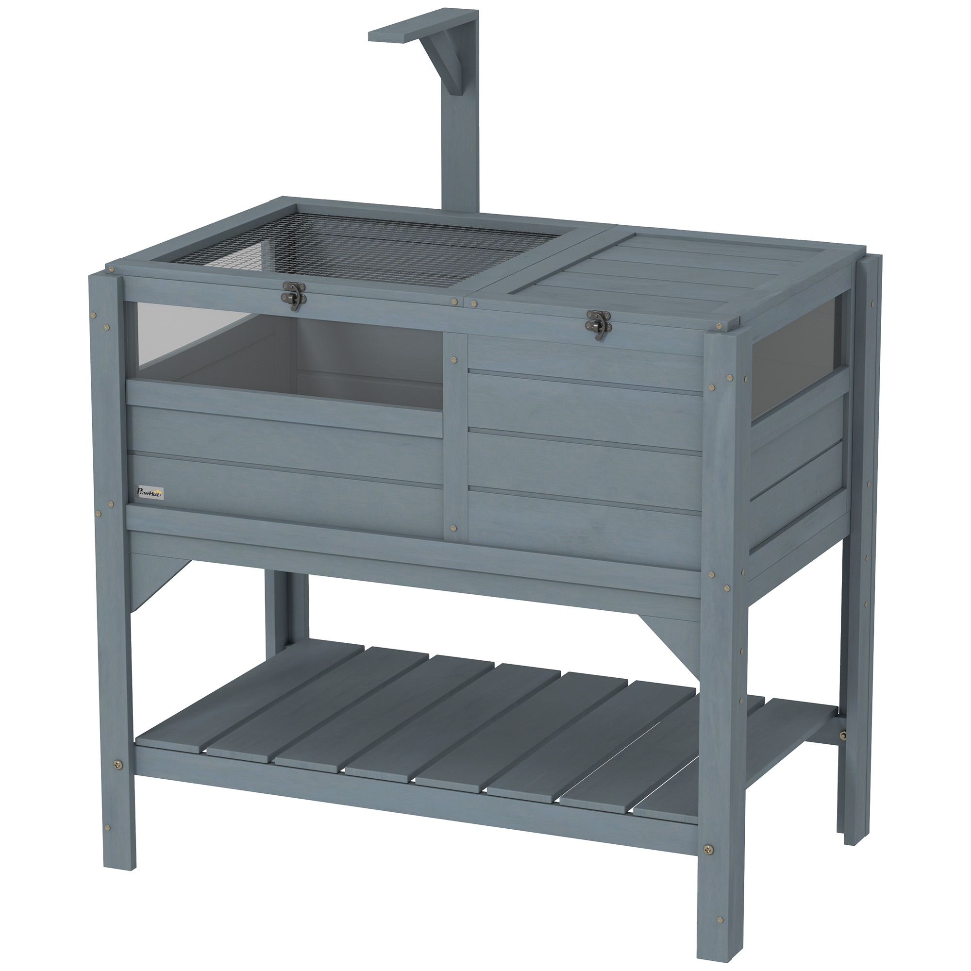 PawHut Haus mit Gehege für Schildkröten auf Standfuß mit Regal aus Tannenholz - Abm. 103H x 84B x 51T cm