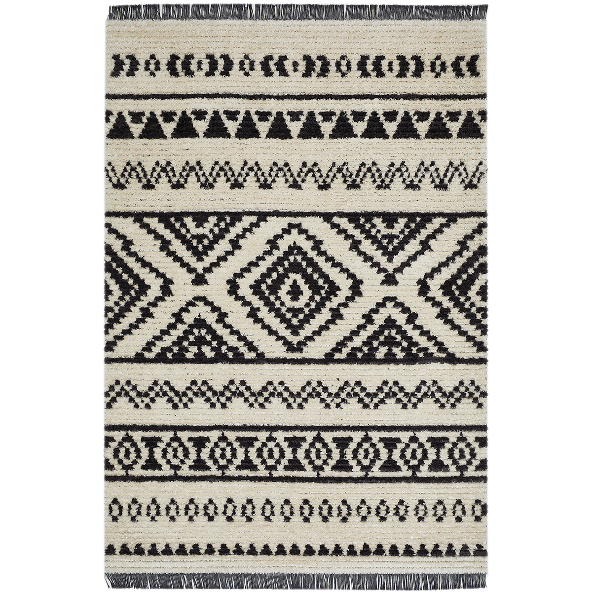 HOMCOM Hochflorteppich mit Fransen Beige-Schwarz 230 x 160 x 2,1 cm