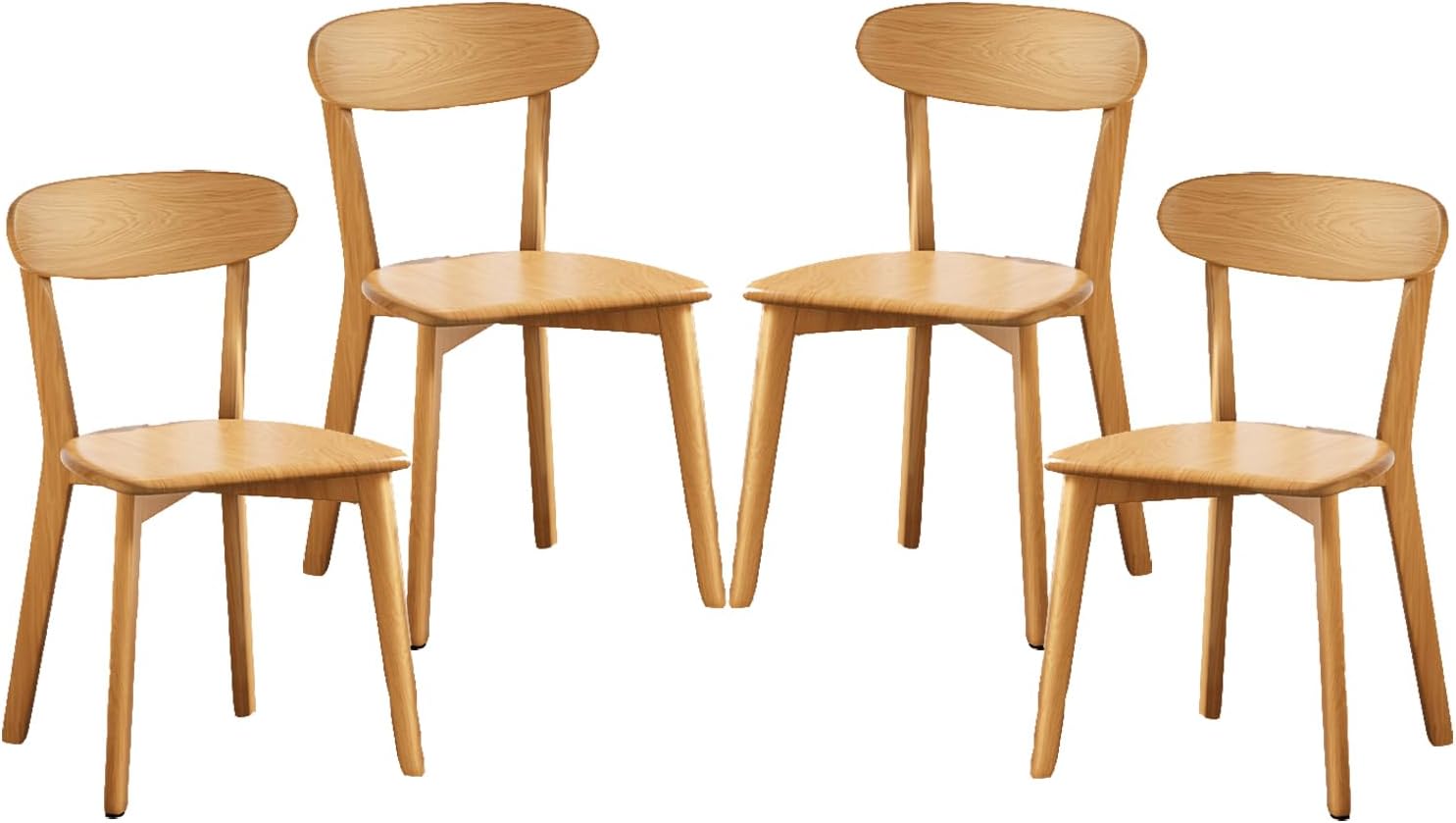 Set di 4 Sedie da Pranzo in Legno Massello, Sedia da Cucina in Rovere con Schienale Curvo e Poggiapiedi Antiscivolo per Sala da Pranzo Camera Letto Balcone Lettura(Set of 4, Wood Color)