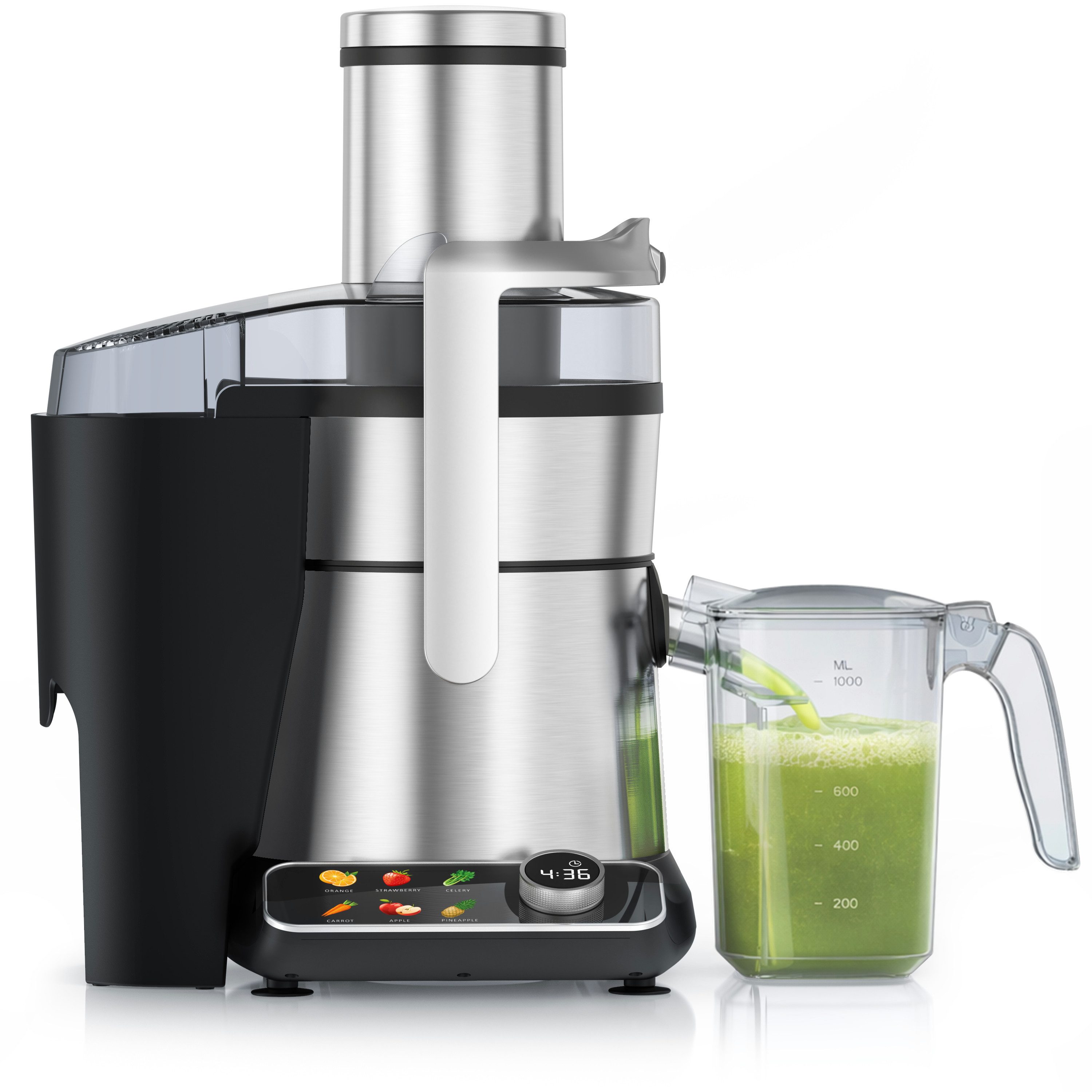 Zentrifugenentsafter Zentrifugaler Edelstahl Entsafter digital für Obst & Gemüse, BPA Frei