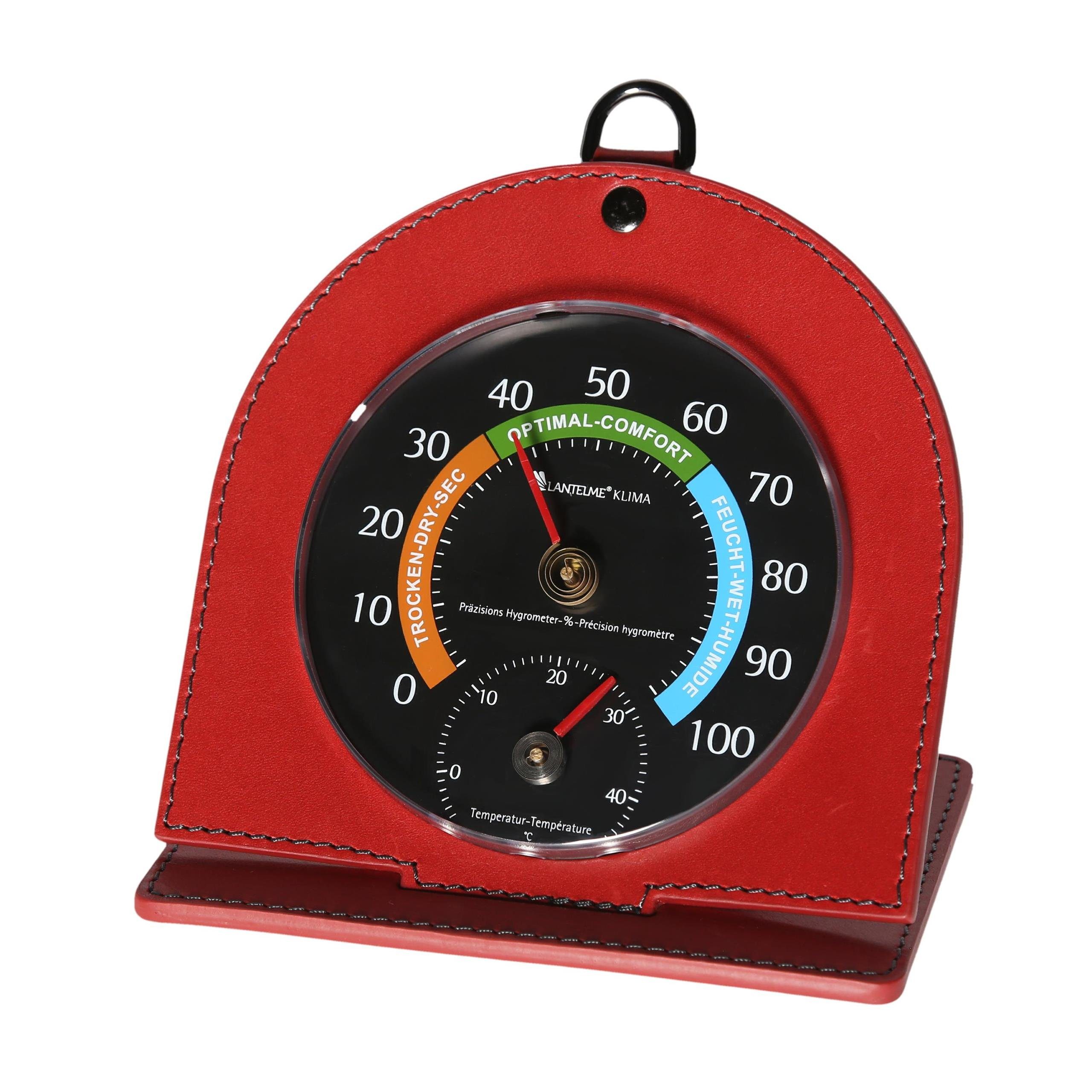 Hygrometer Thermometer Kombi in Echtleder Ständer Farbwahl Temperatur Luftfeuchte