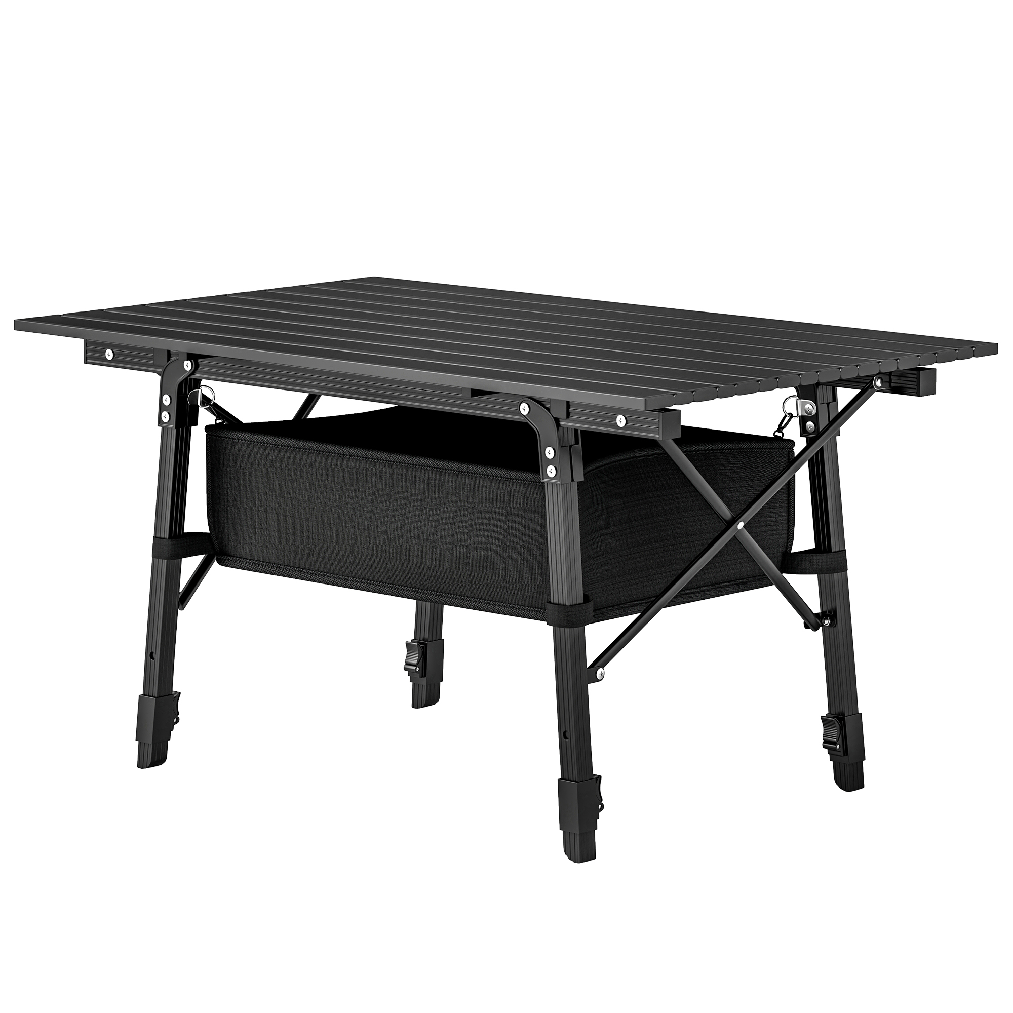 Outsunny Campingtisch mit Aufbewahrungskorb, höhenverstellbar, faltbar, Aluminium, Schwarz