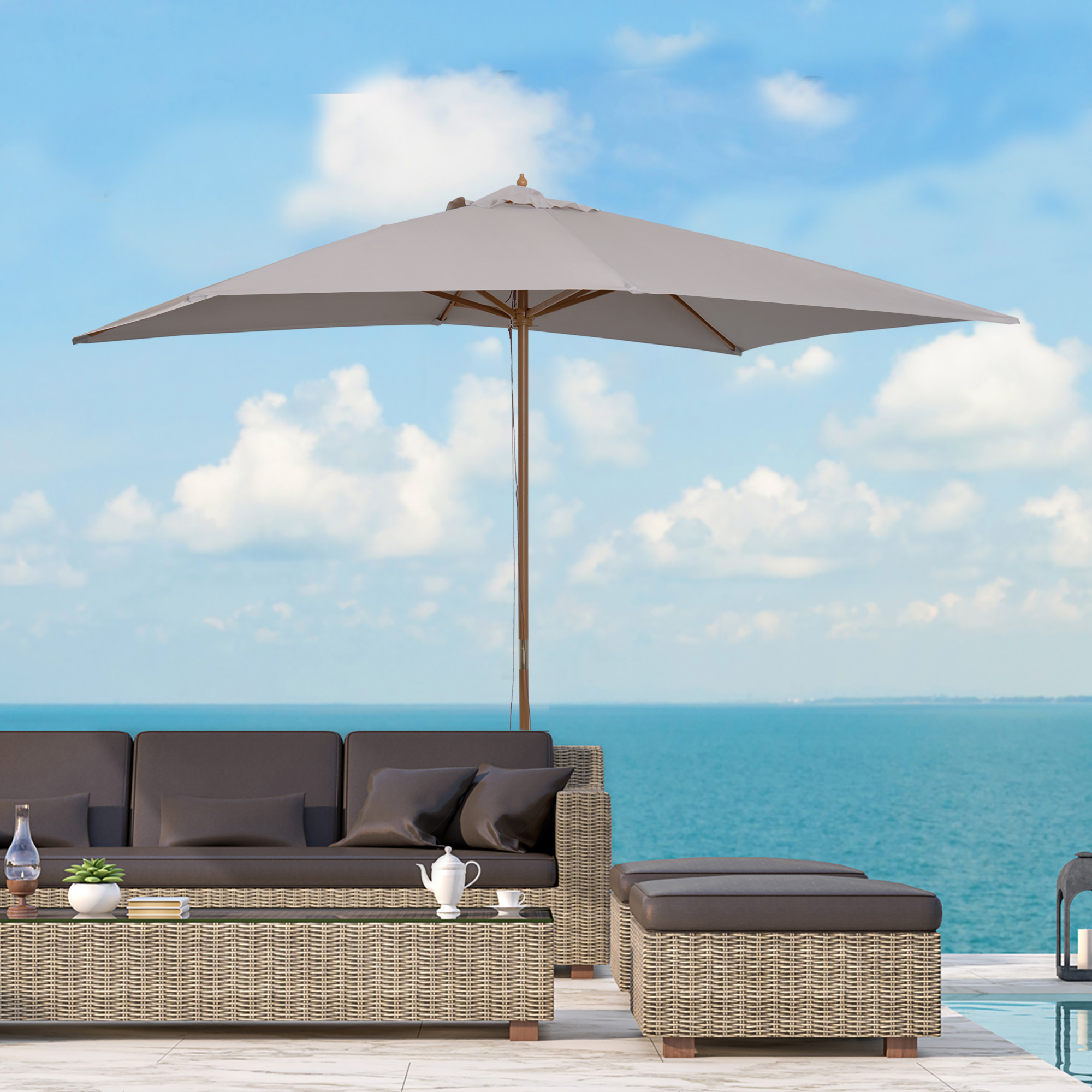 Outsunny Rechteckiger Sonnenschirm Großer Garten Sonnenschirm groß dim. 3L x 2B x 2,5H m Grau